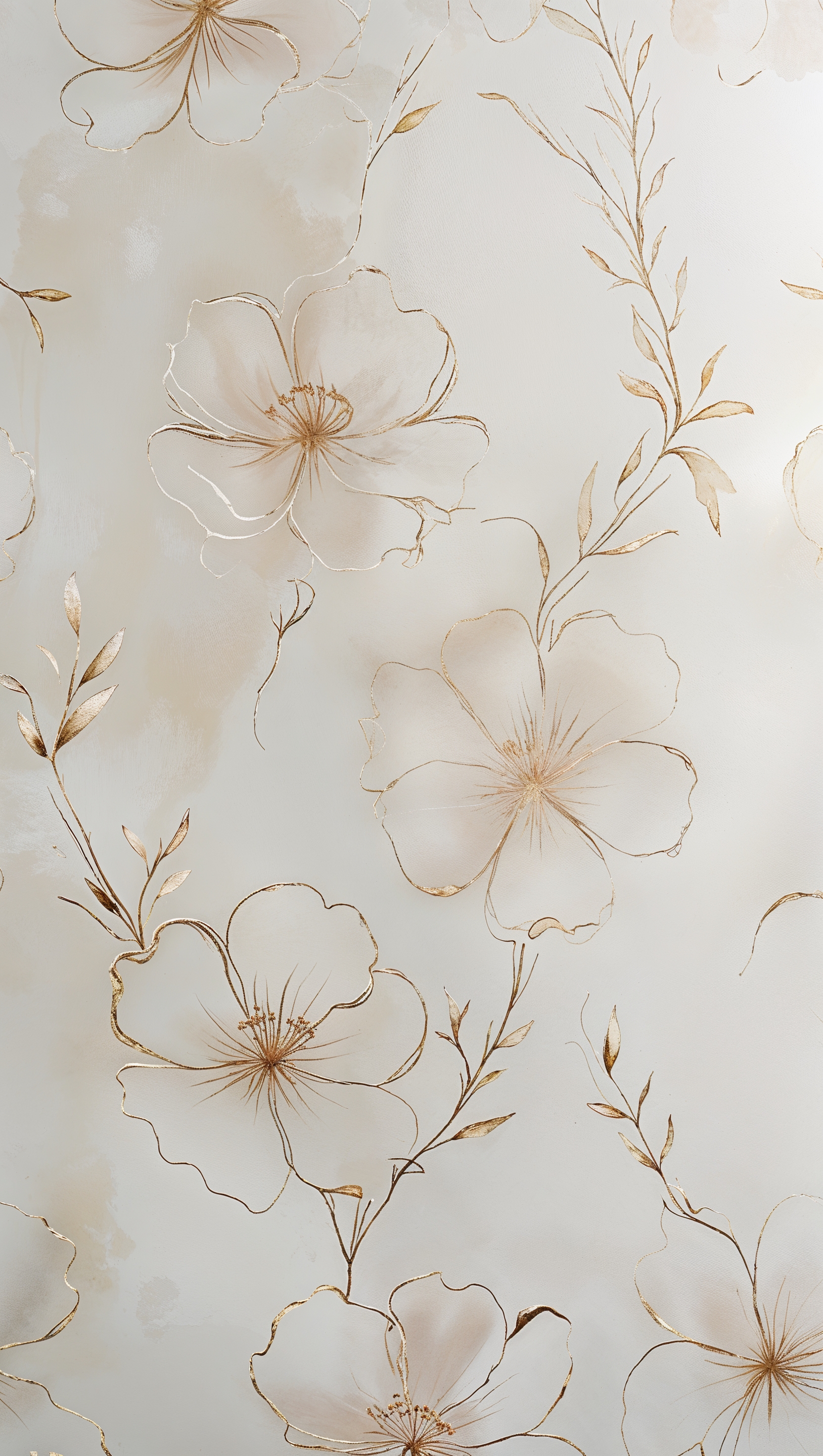 High-key white background with faded floral outlines, very light and elegant