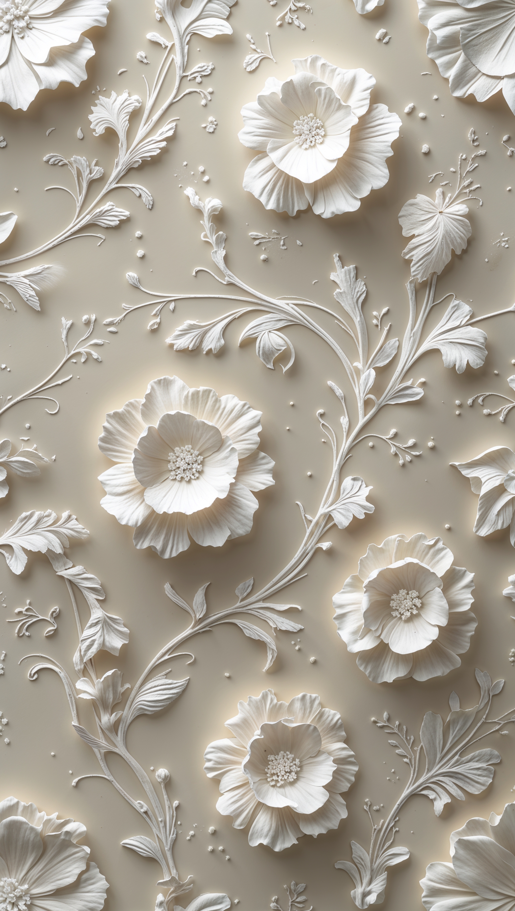 White floral pattern on matte background with soft embossing