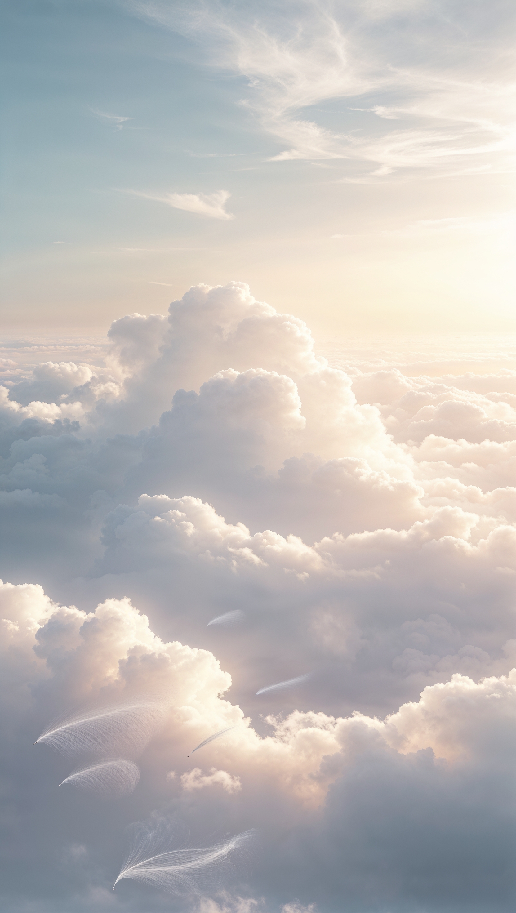 White cloudy sky with soft light and natural glow, dreamy and calm