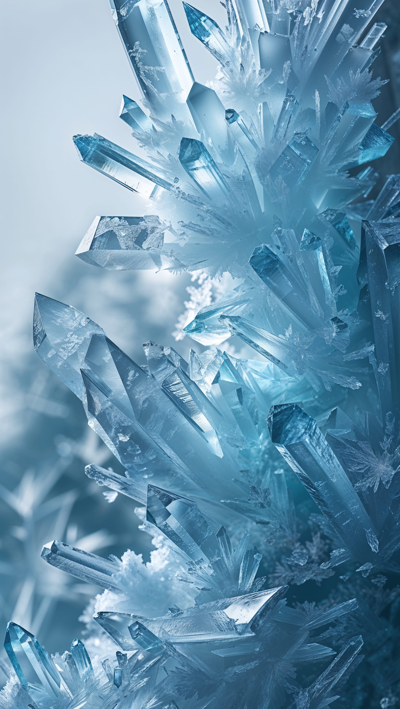 Ice crystal texture in cool blue tones, detailed and frosty aesthetic