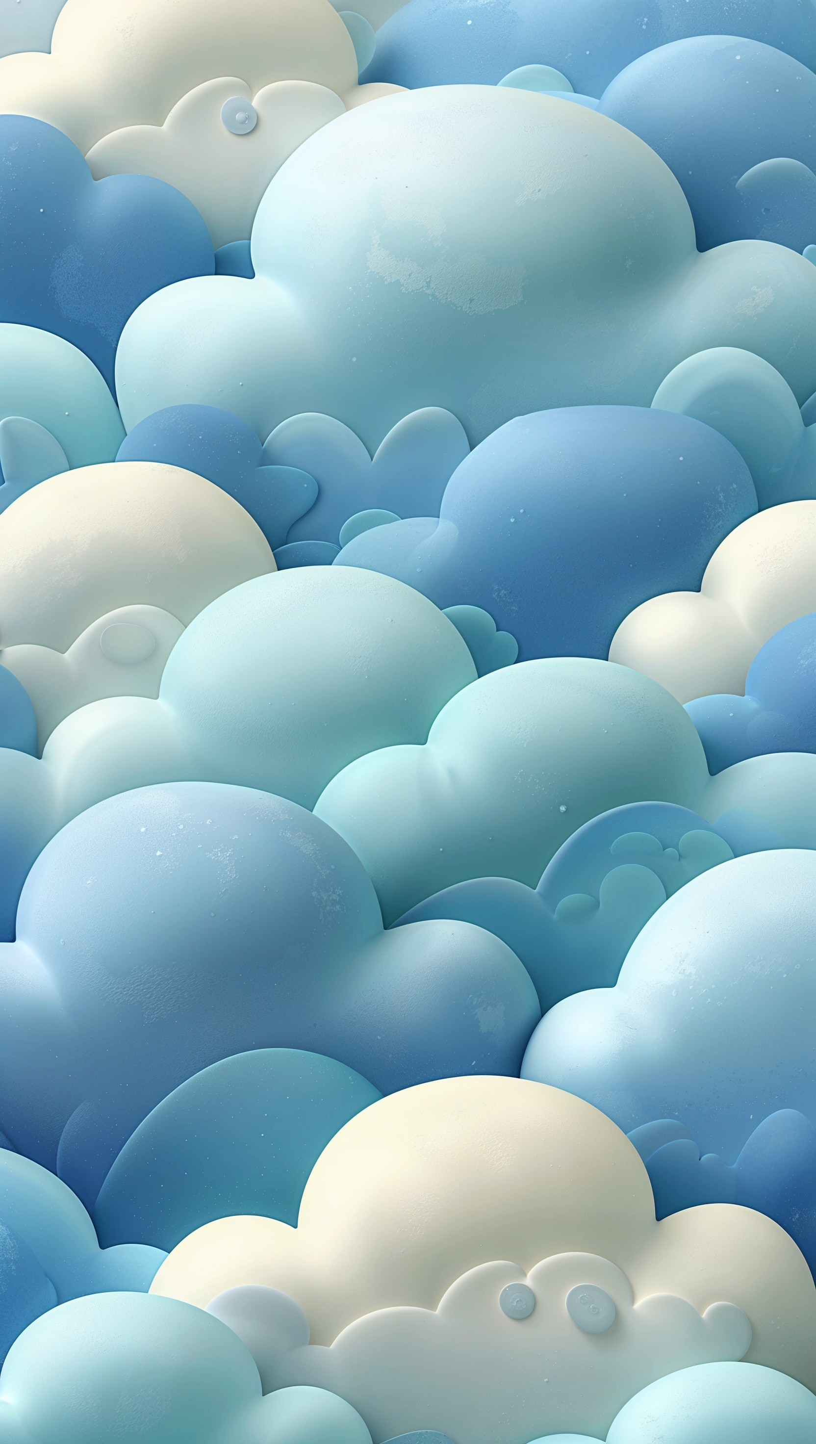 Cute cartoon clouds in soft blue and white pastel, playful vertical layout