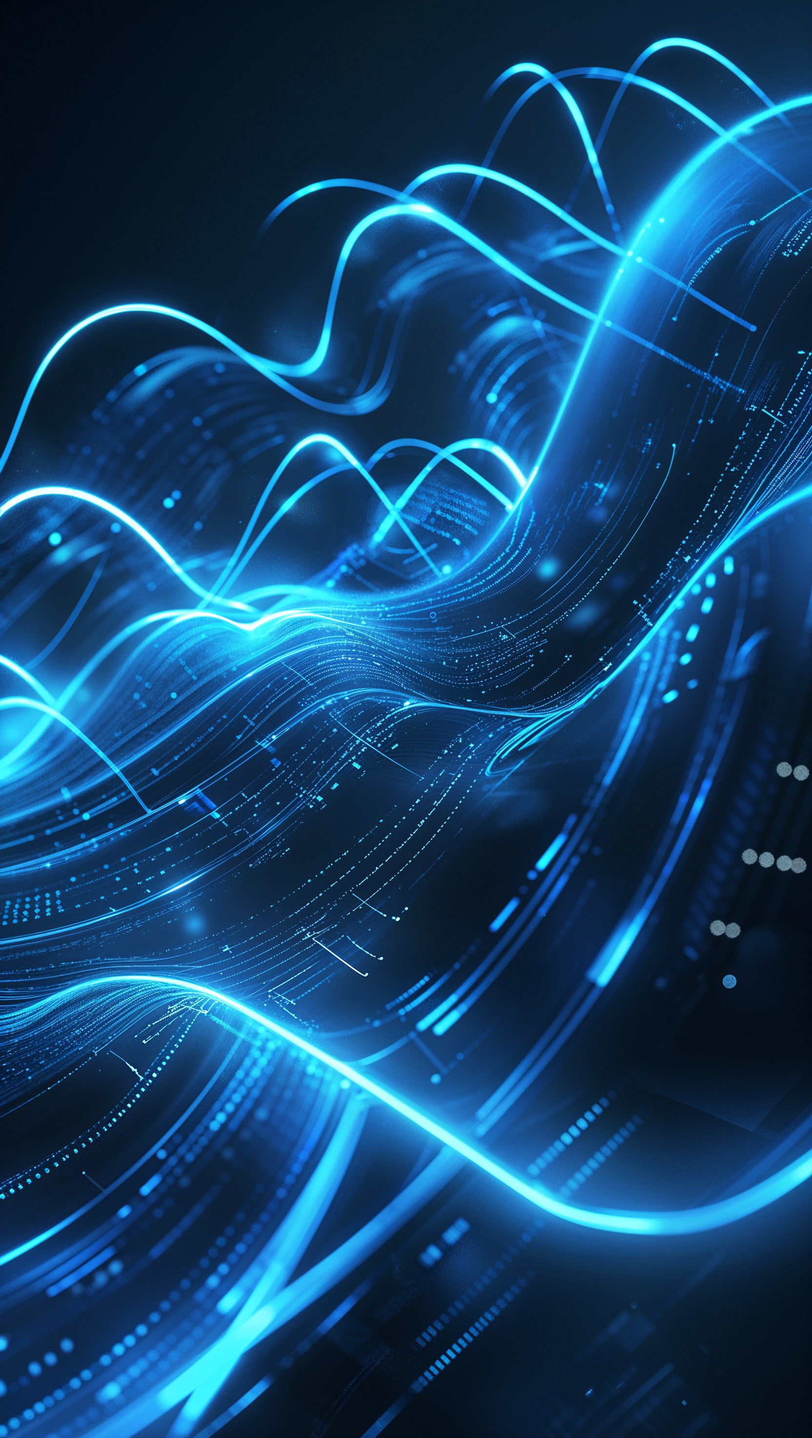 Digital waves and data lines in glowing blue, futuristic and sleek