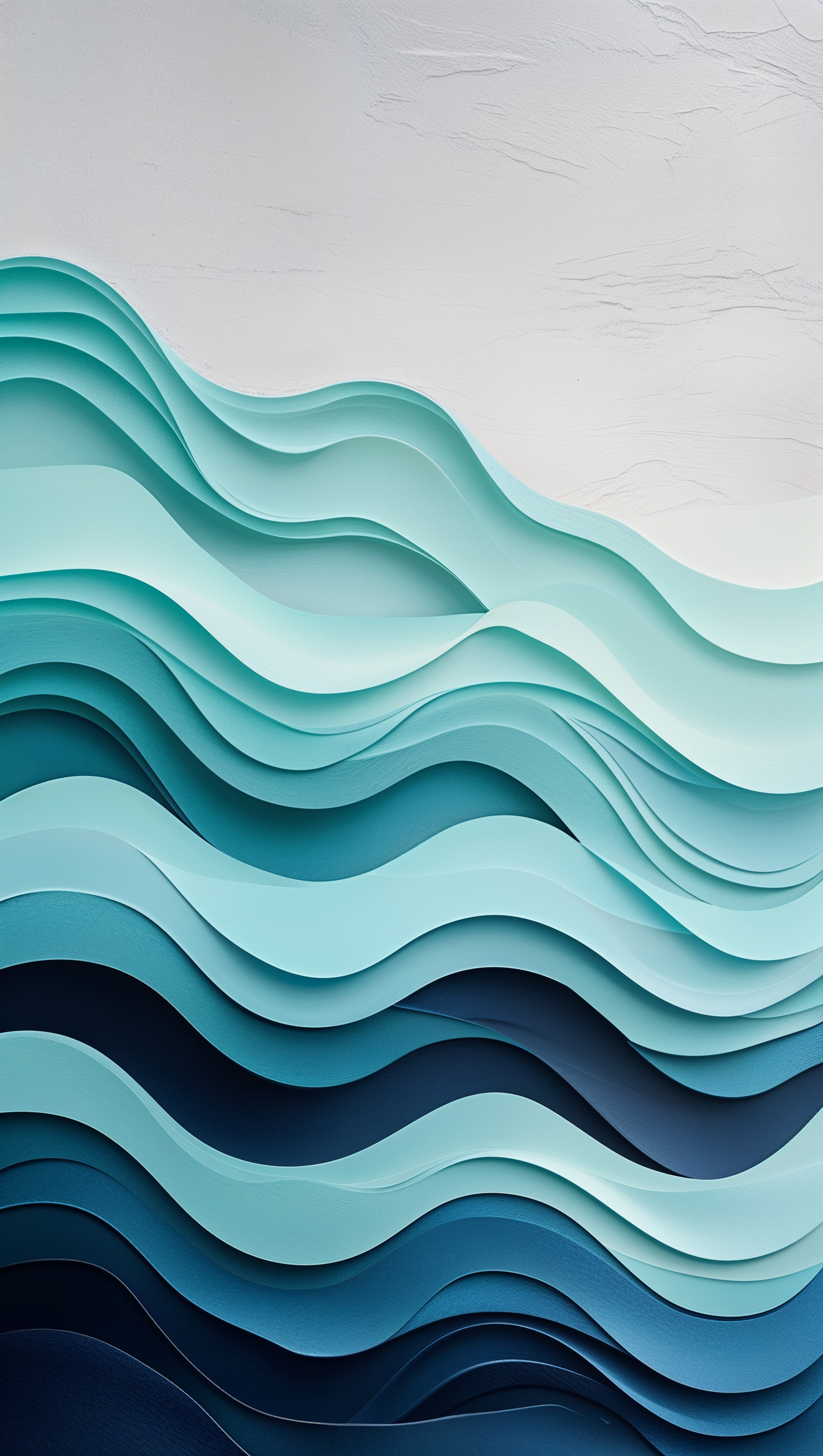 A vertical iPhone wallpaper with layered ocean-blue waves, clean design