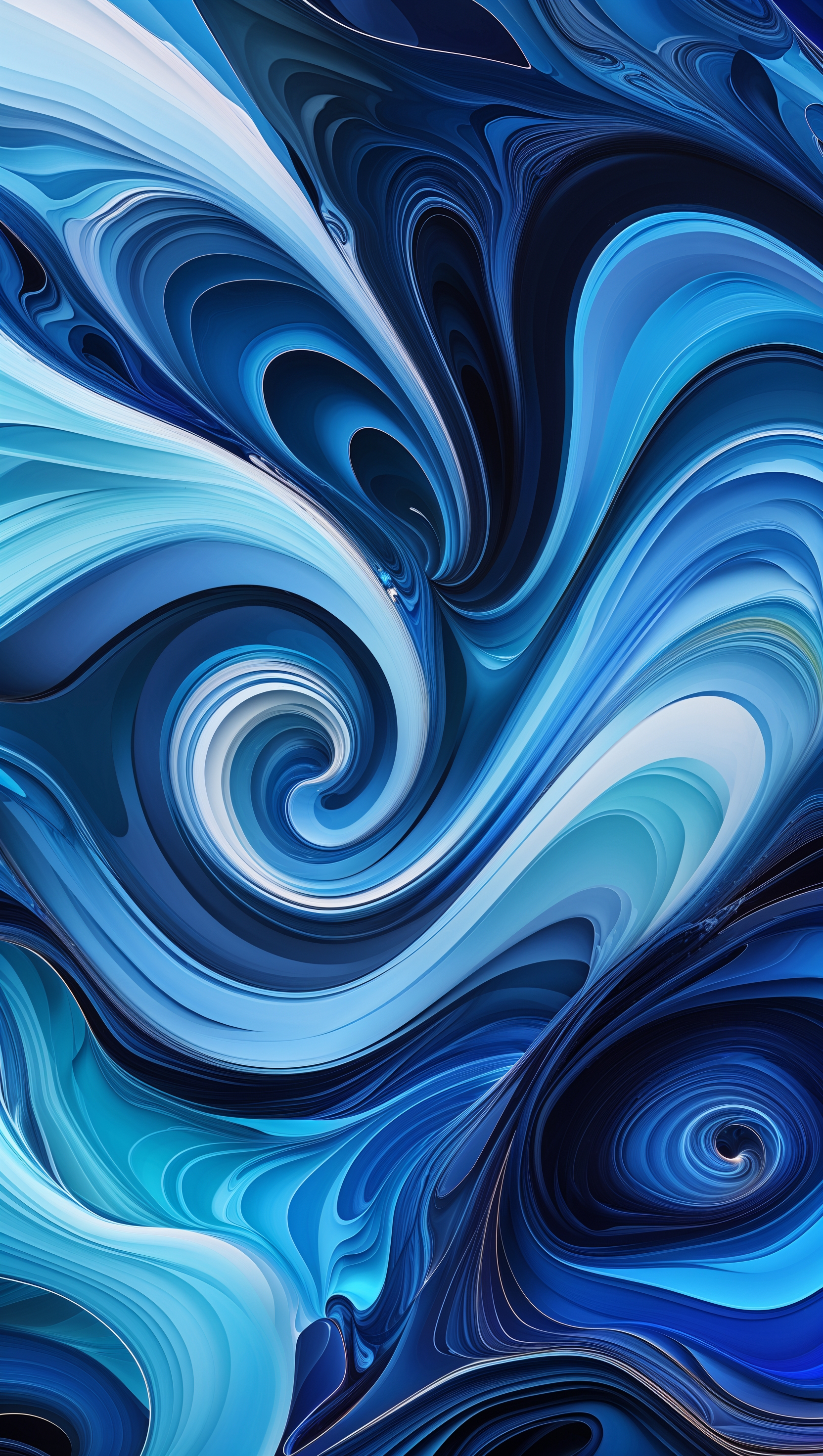 Digital abstract swirl in shades of blue and cyan, vertical iPhone format