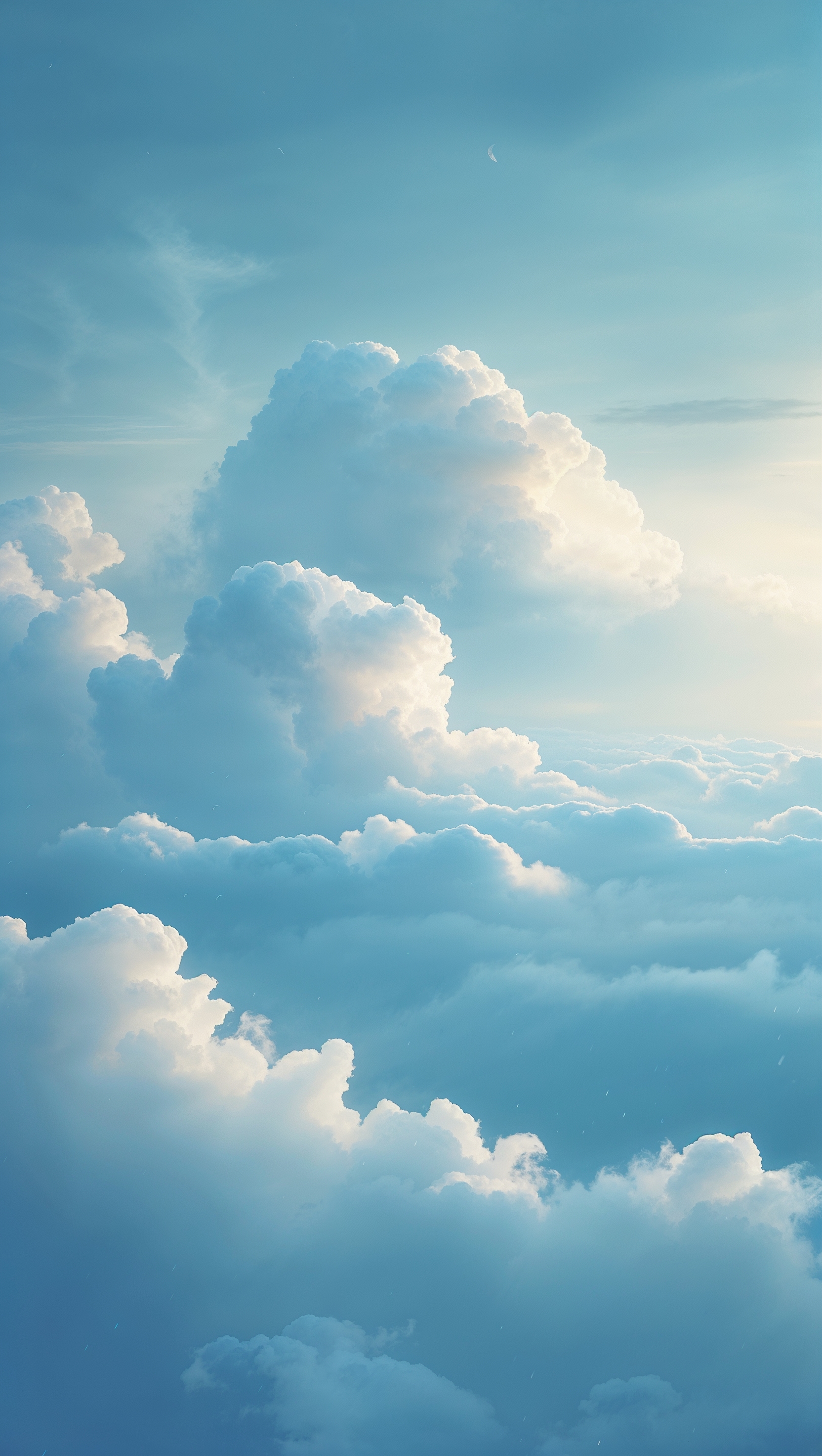 Cloudy blue sky with soft textures and calm light, peaceful atmosphere
