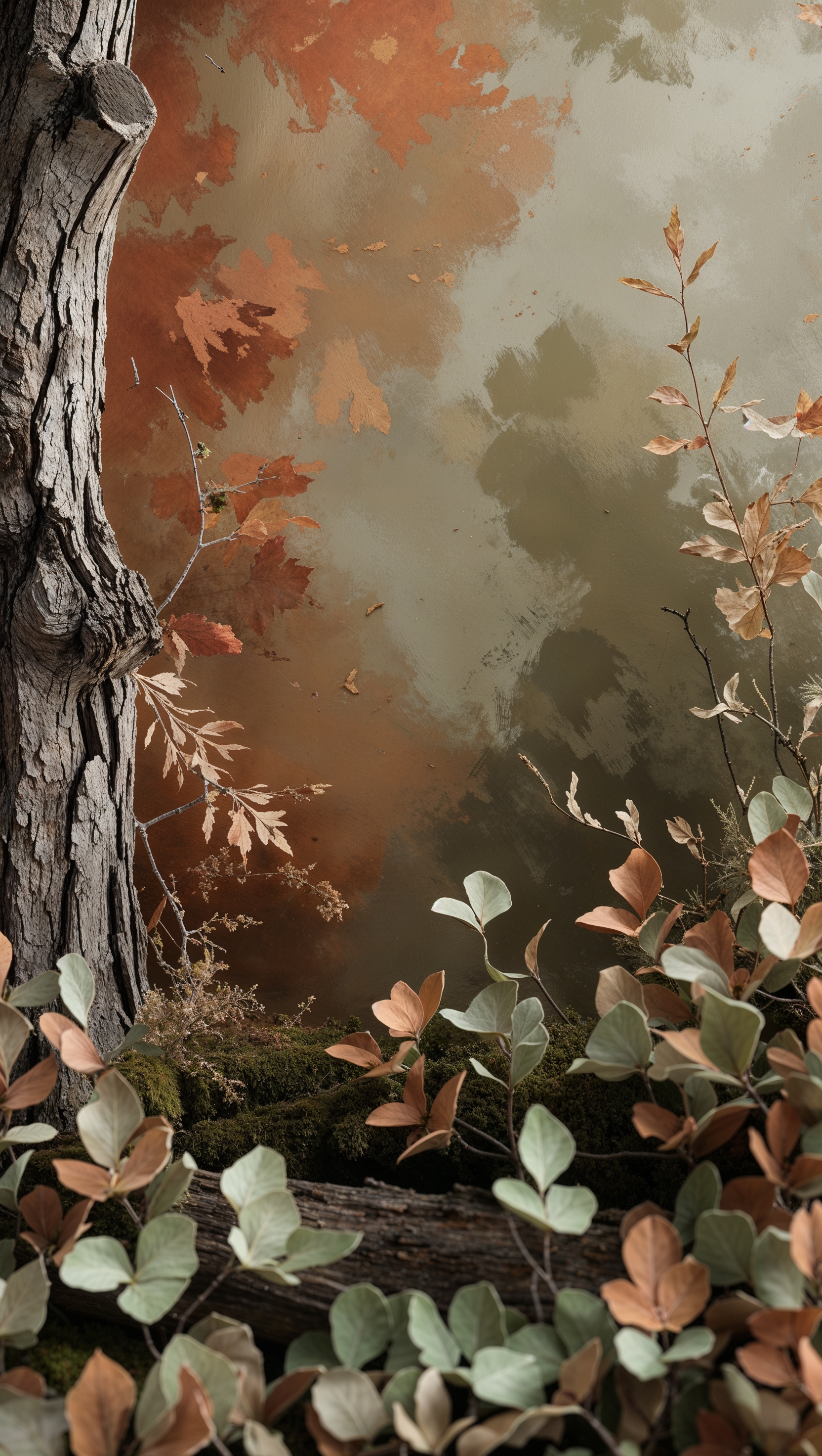 Muted fall color palette with natural textures and soft blending