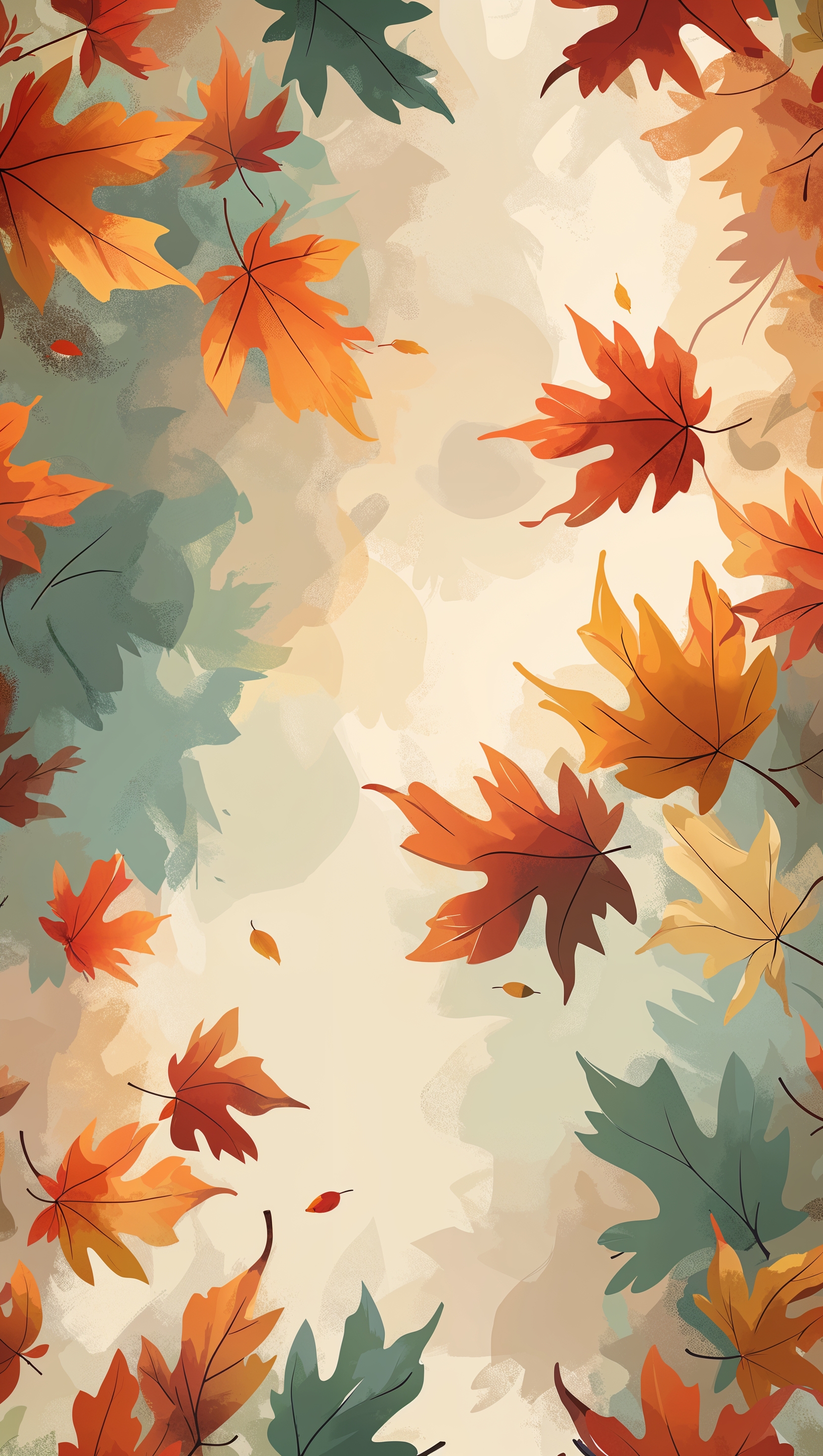 Abstract autumn pattern with falling leaves in earthy tones, seamless design