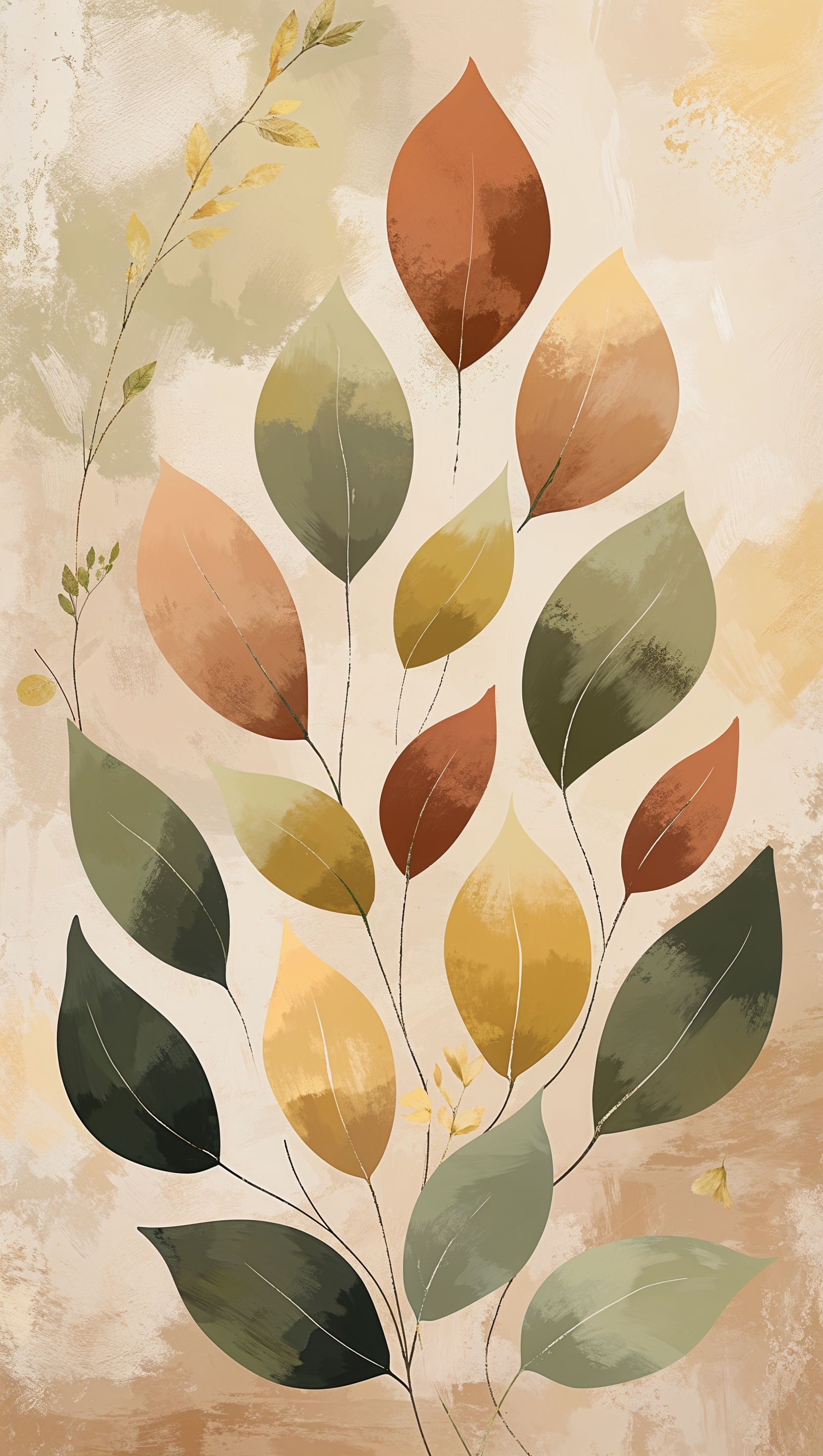 Minimal abstract shapes resembling leaves in muted fall palette