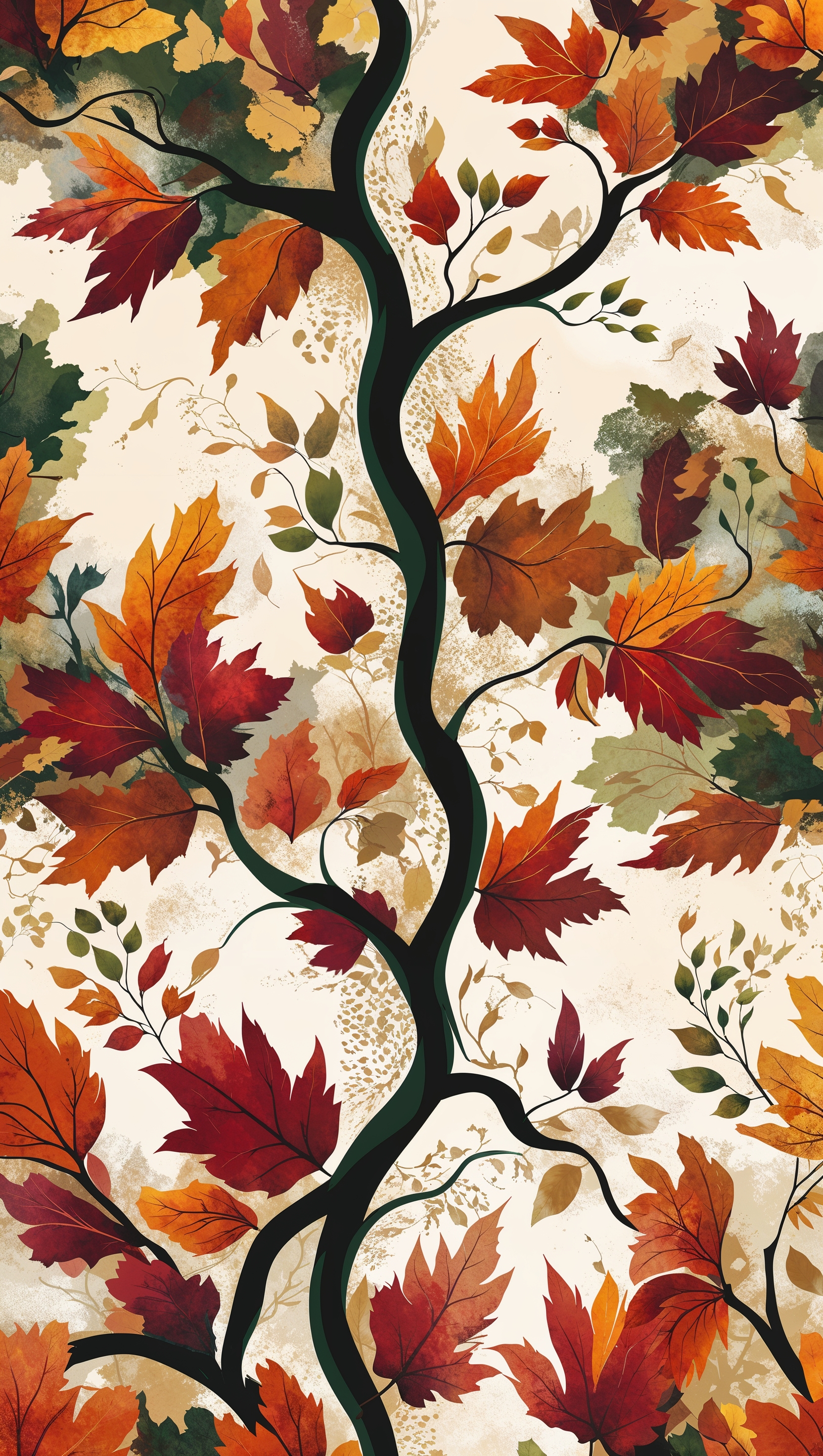Geometric pattern inspired by fall leaves and branches, vertical layout