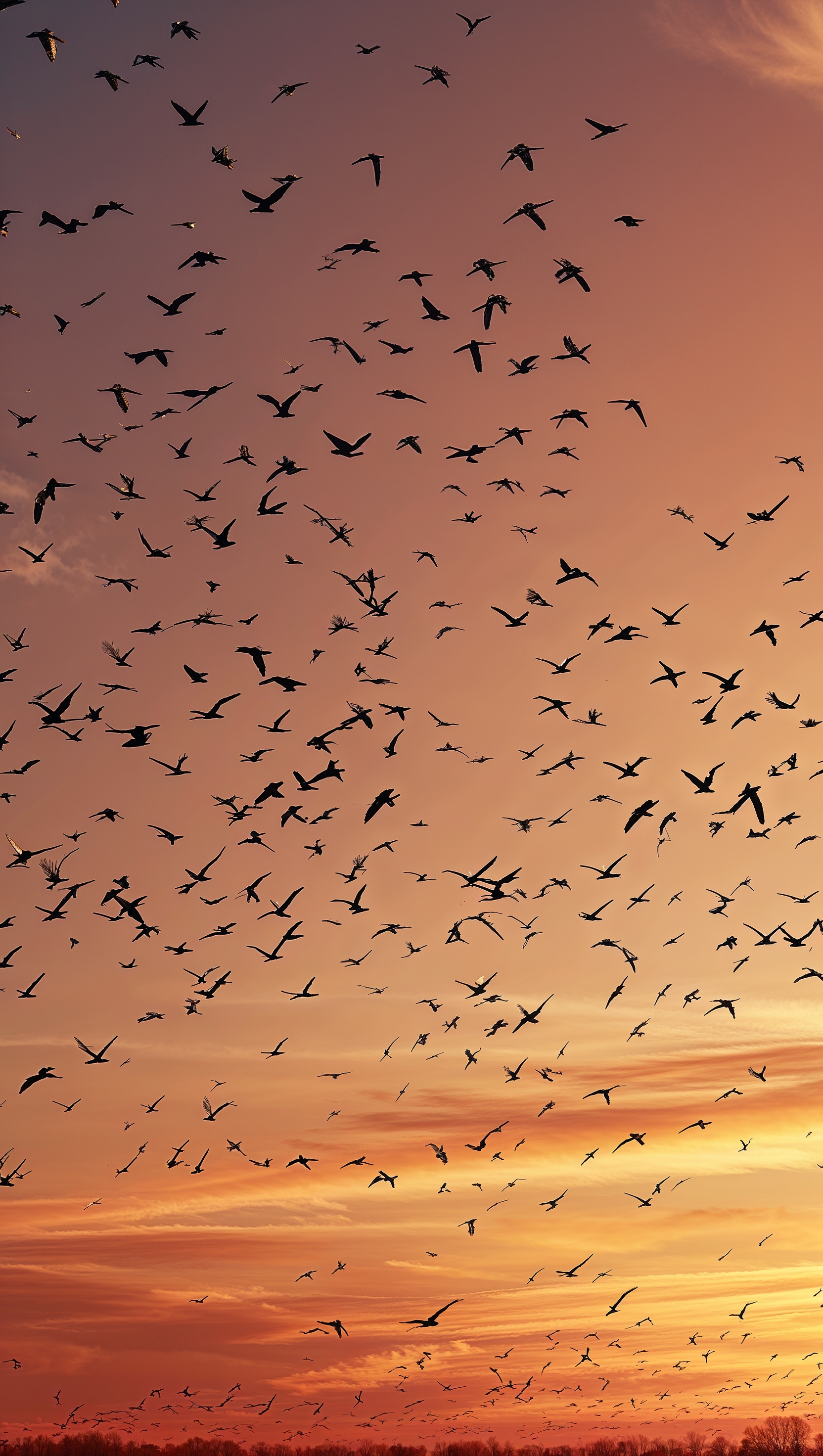 Autumn sky with thousands of migrating birds forming shapes