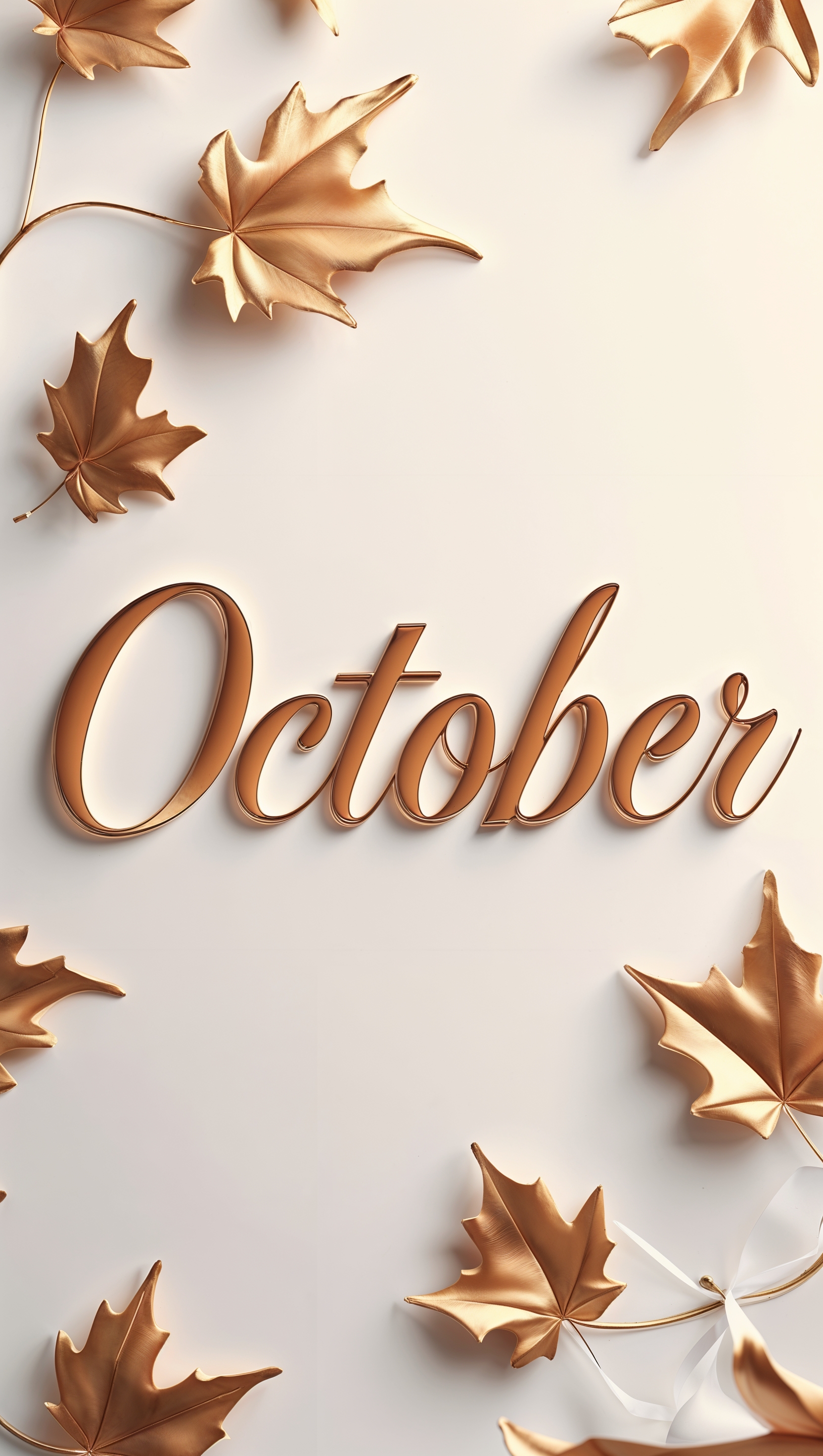 Modern iPhone wallpaper with the word “October” in elegant serif font, golden tone