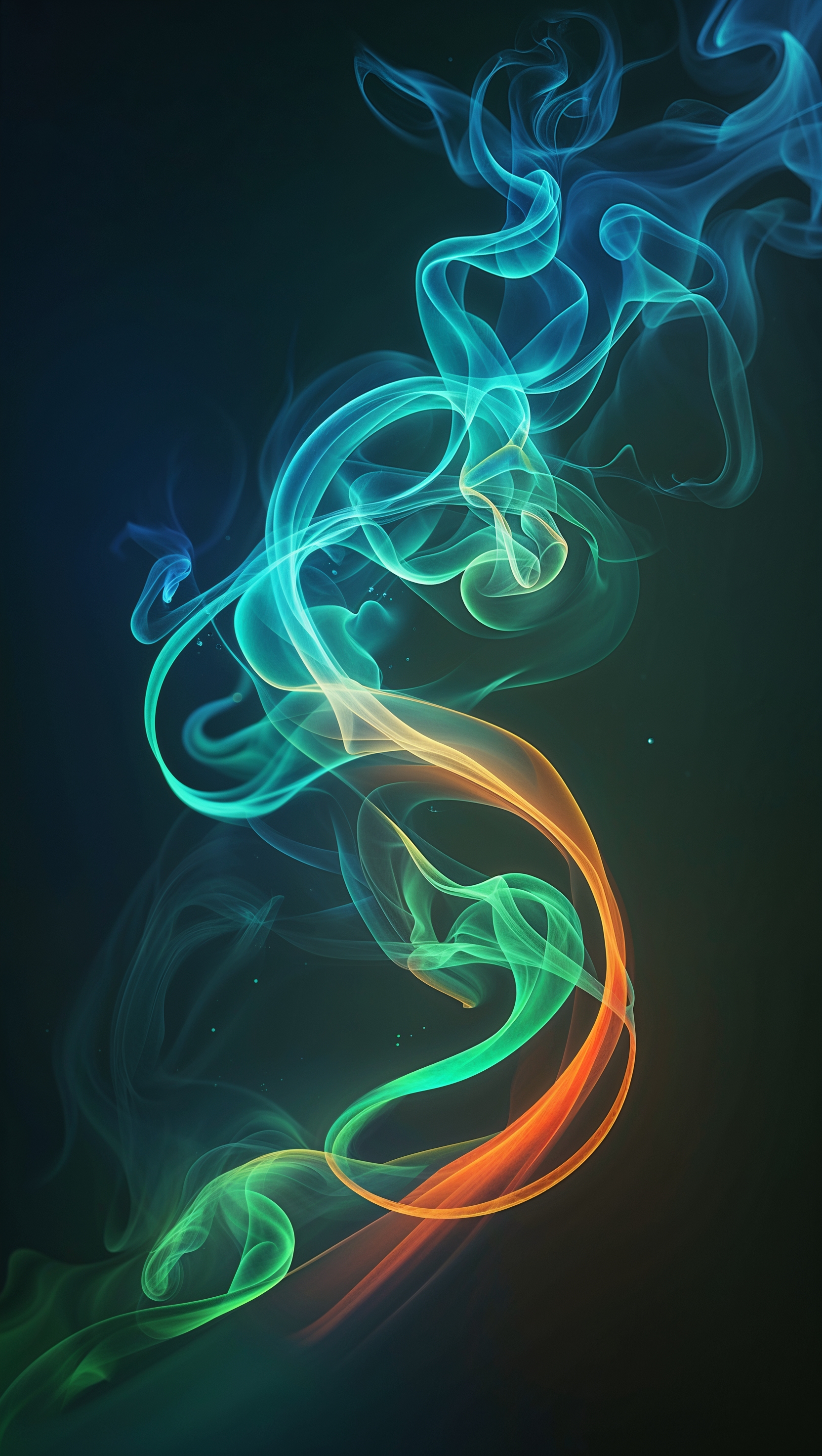 Abstract smoke wisps in dark tones with neon highlights, mystical vibe