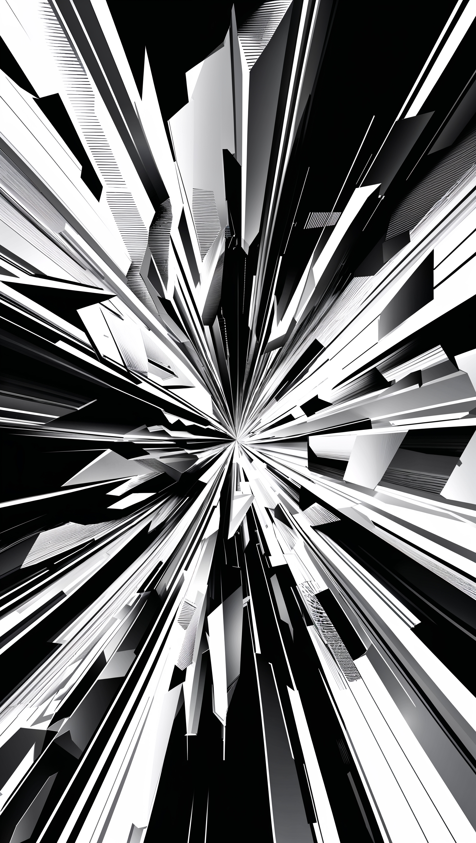 High-contrast abstract black and white pattern, energetic and clean