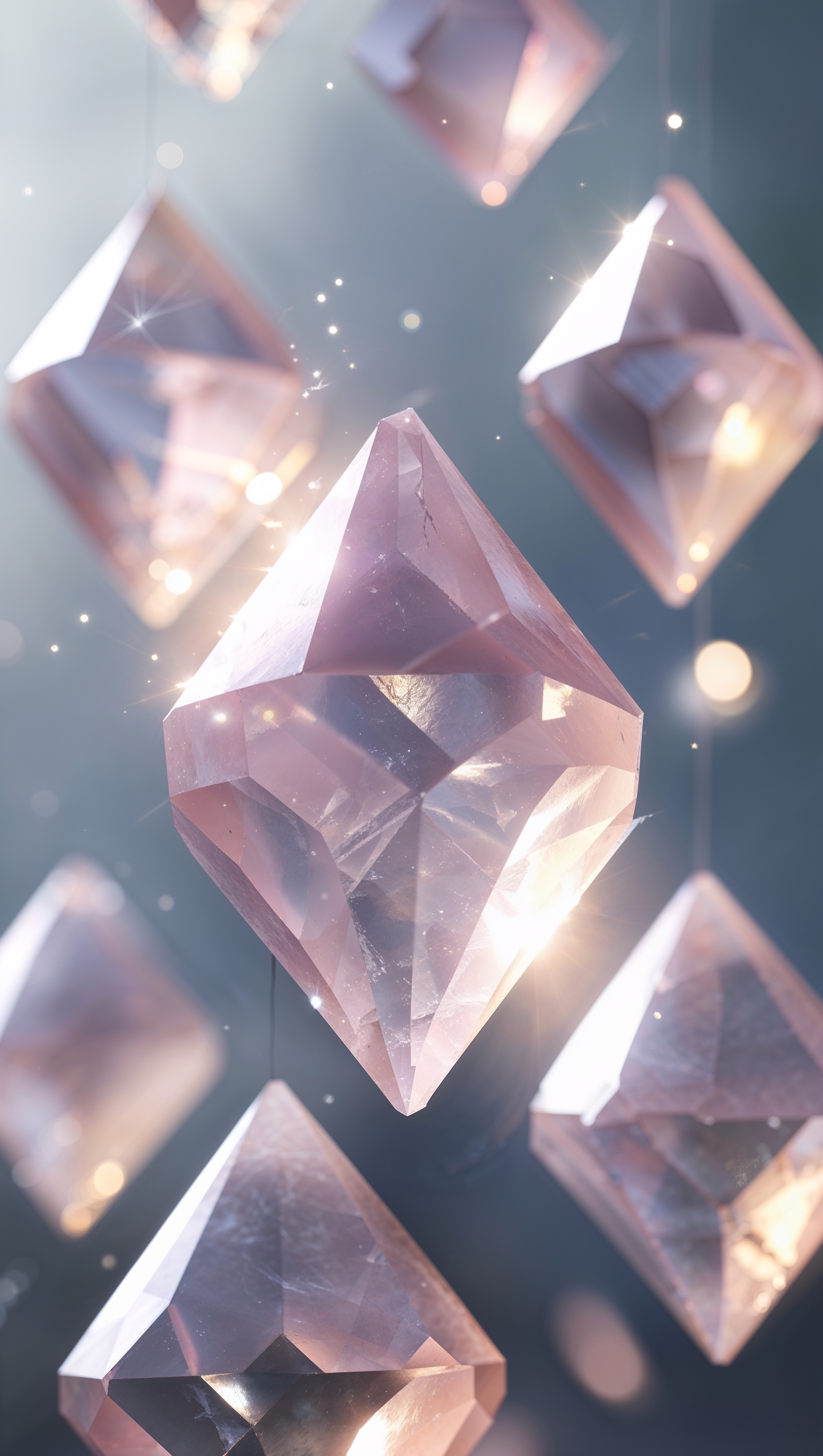 Abstract crystal shapes with transparency and pastel color light