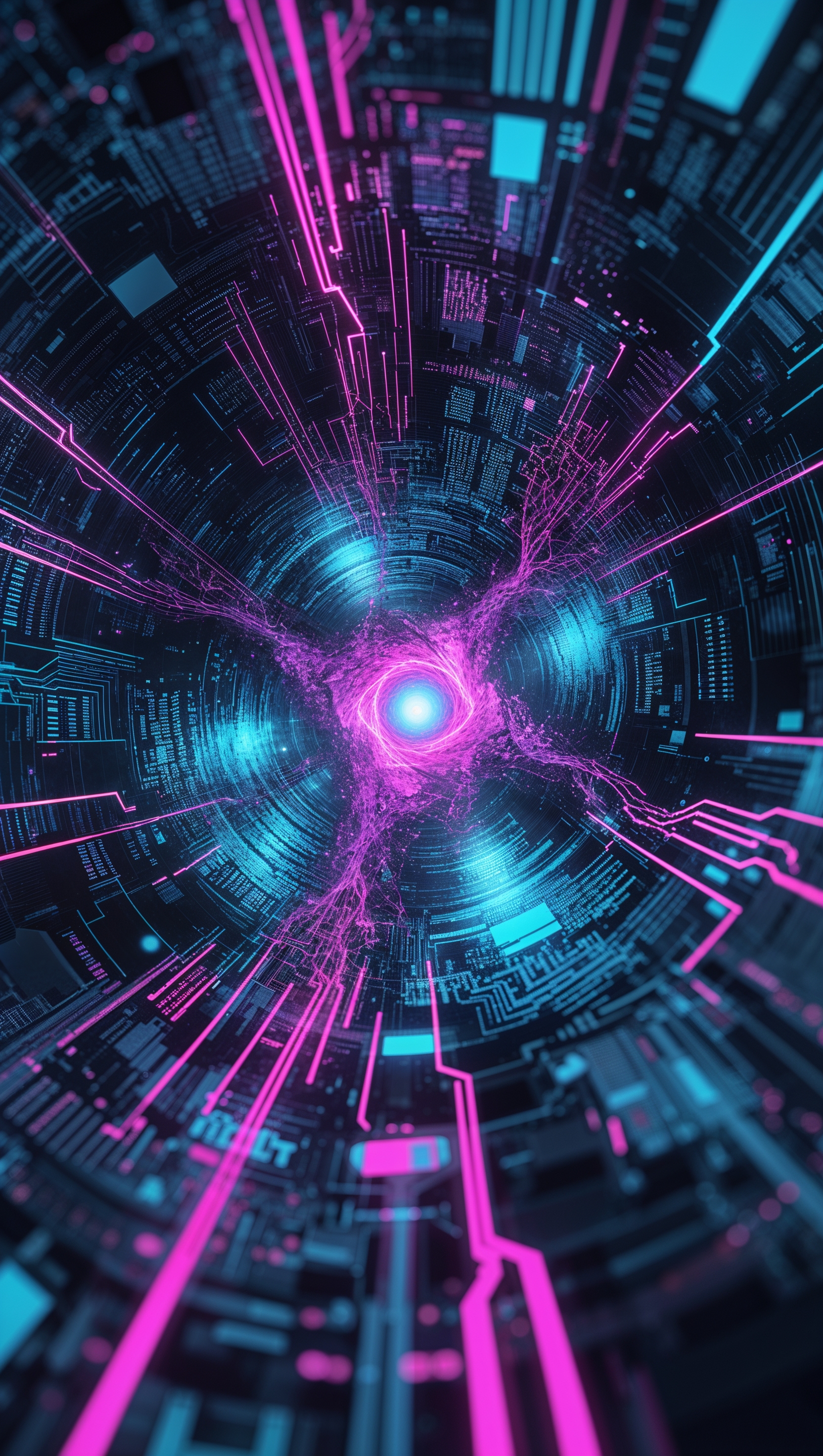 AI-generated fractal art in deep blue and violet tones, mysterious depth