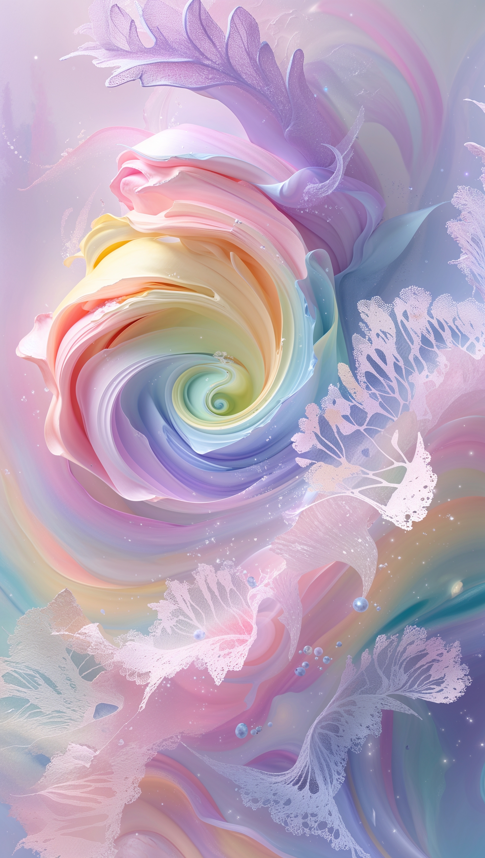 Acrylic paint abstract swirls in rainbow pastel tones, dreamy blend