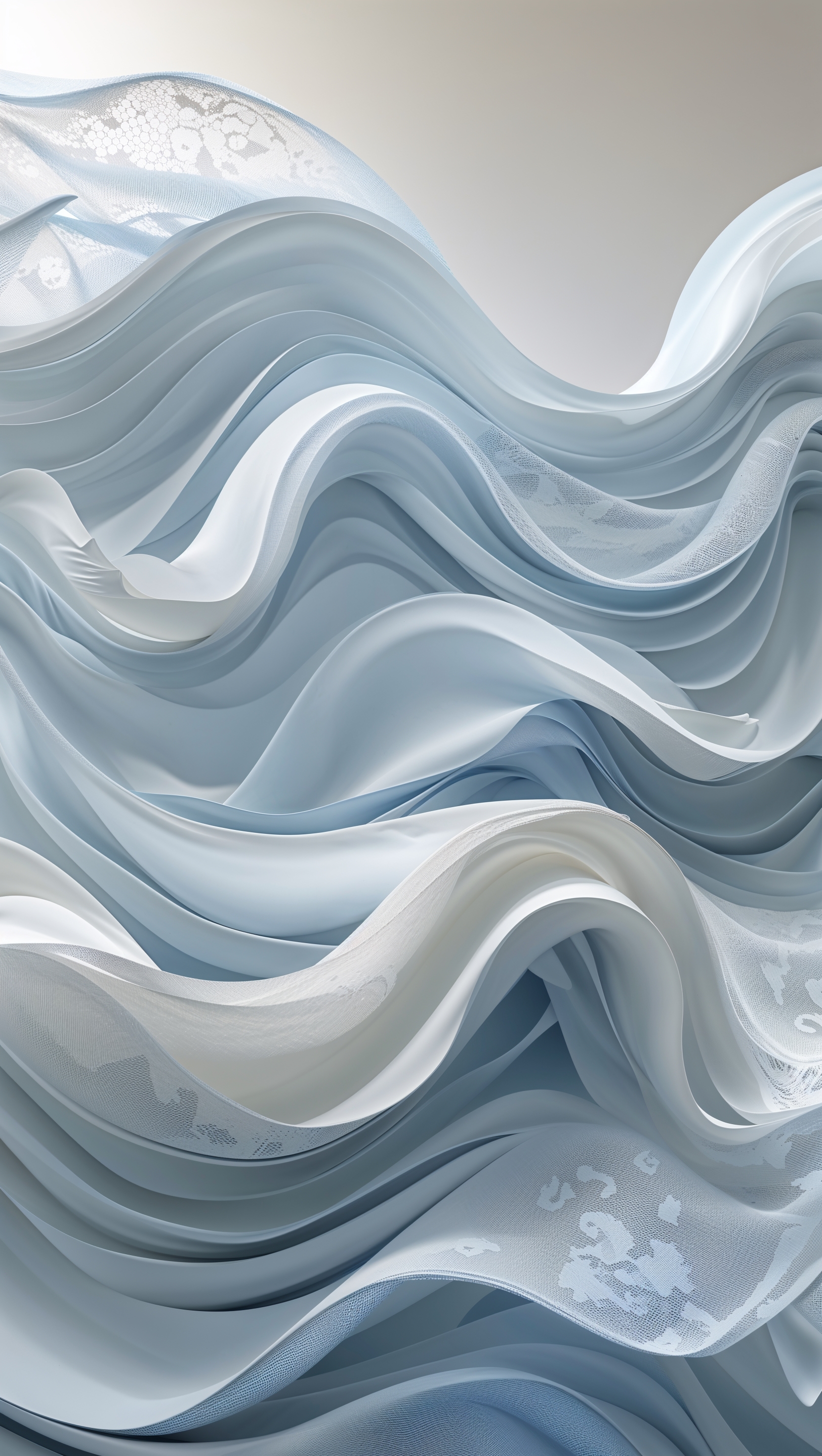 Abstract 3D render of soft fabric-like waves, flowing and elegant