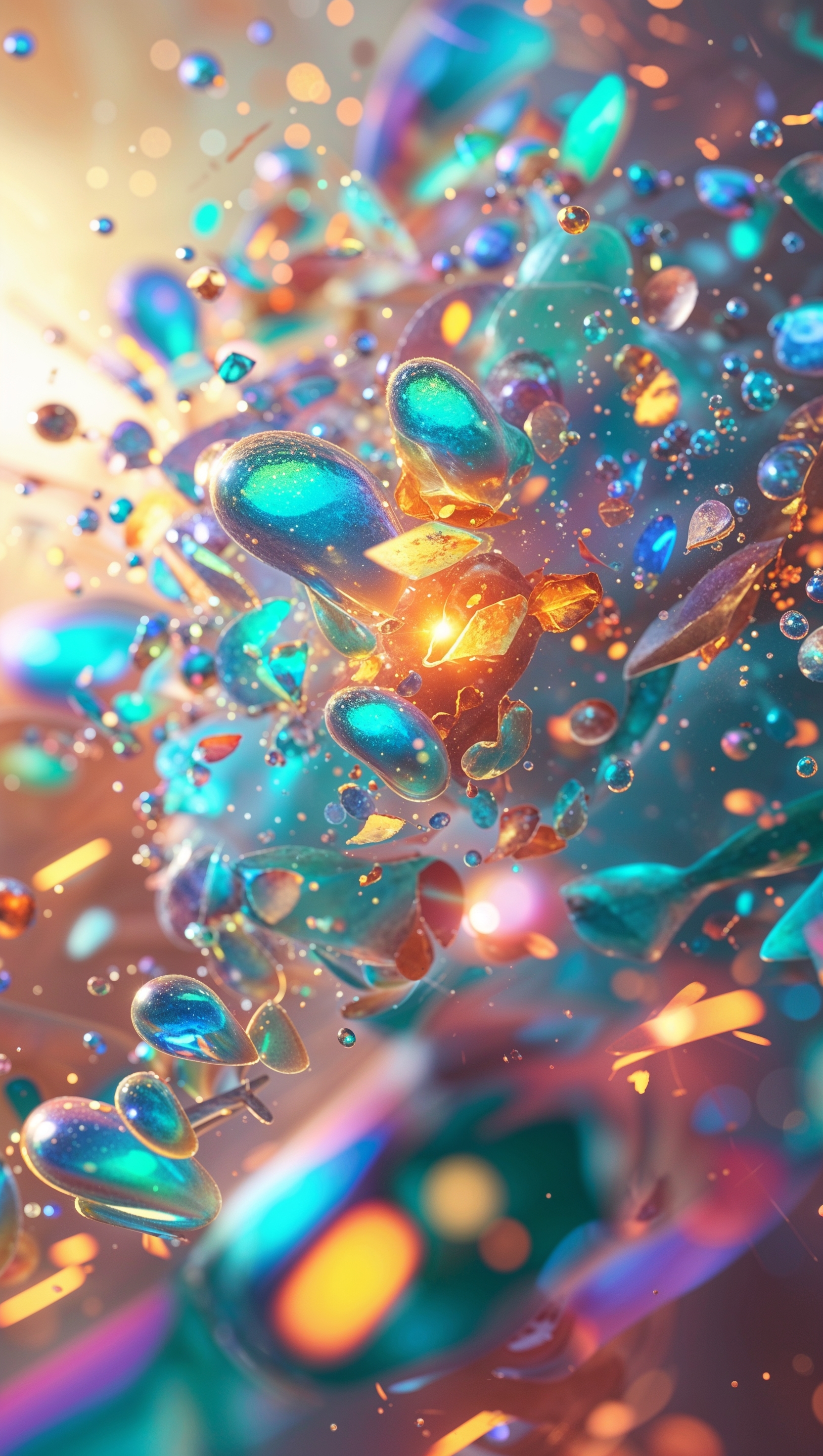 Colorful abstract particles in motion with cinematic depth of field