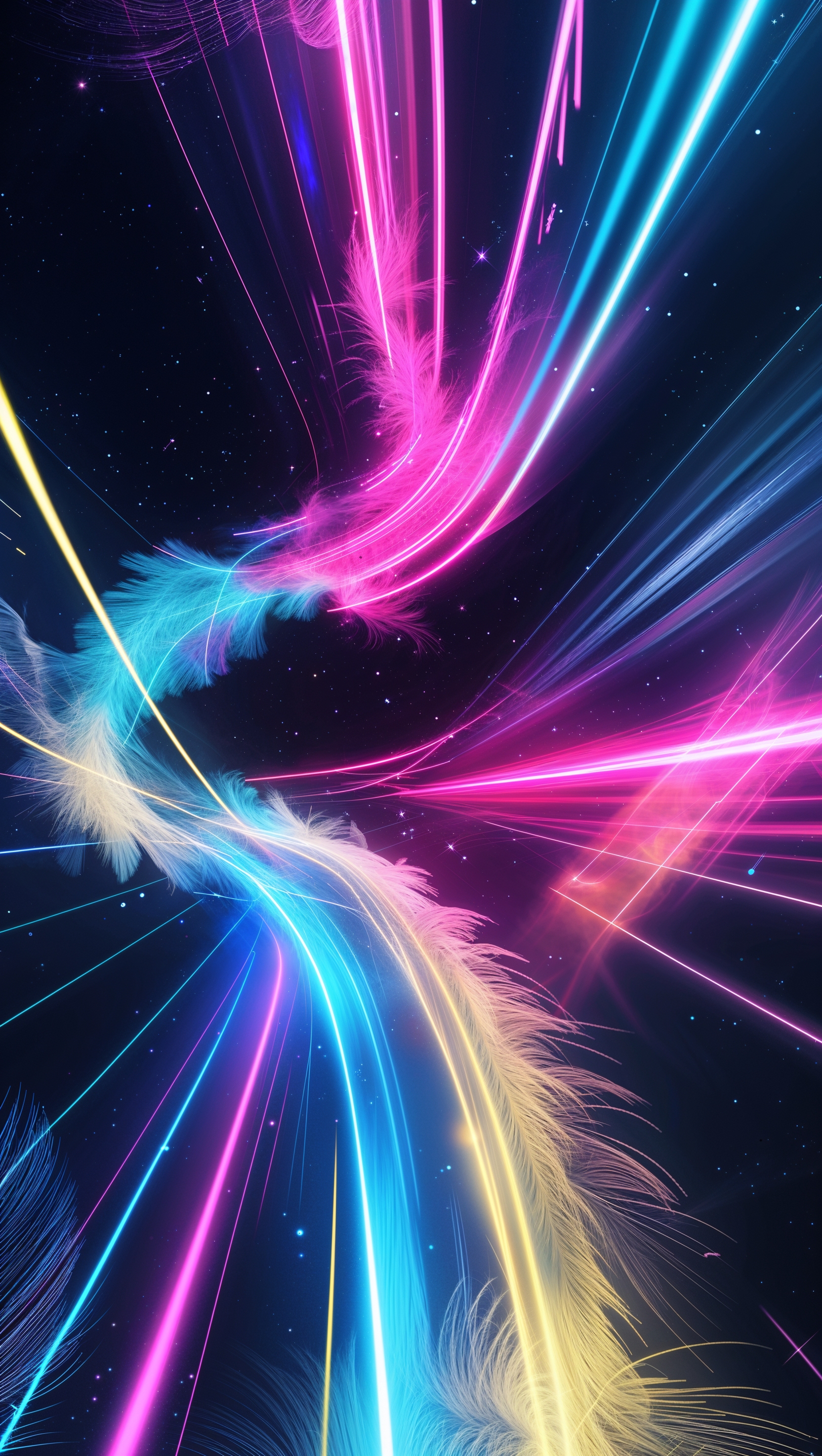 Futuristic abstract light trails on dark background, neon colors