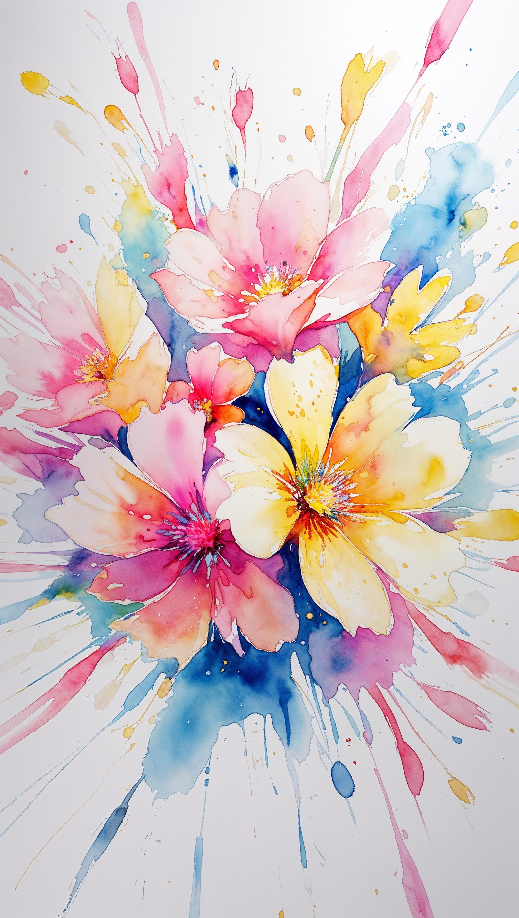 Vertical floral stripe with mixed flowers on pastel backdrop