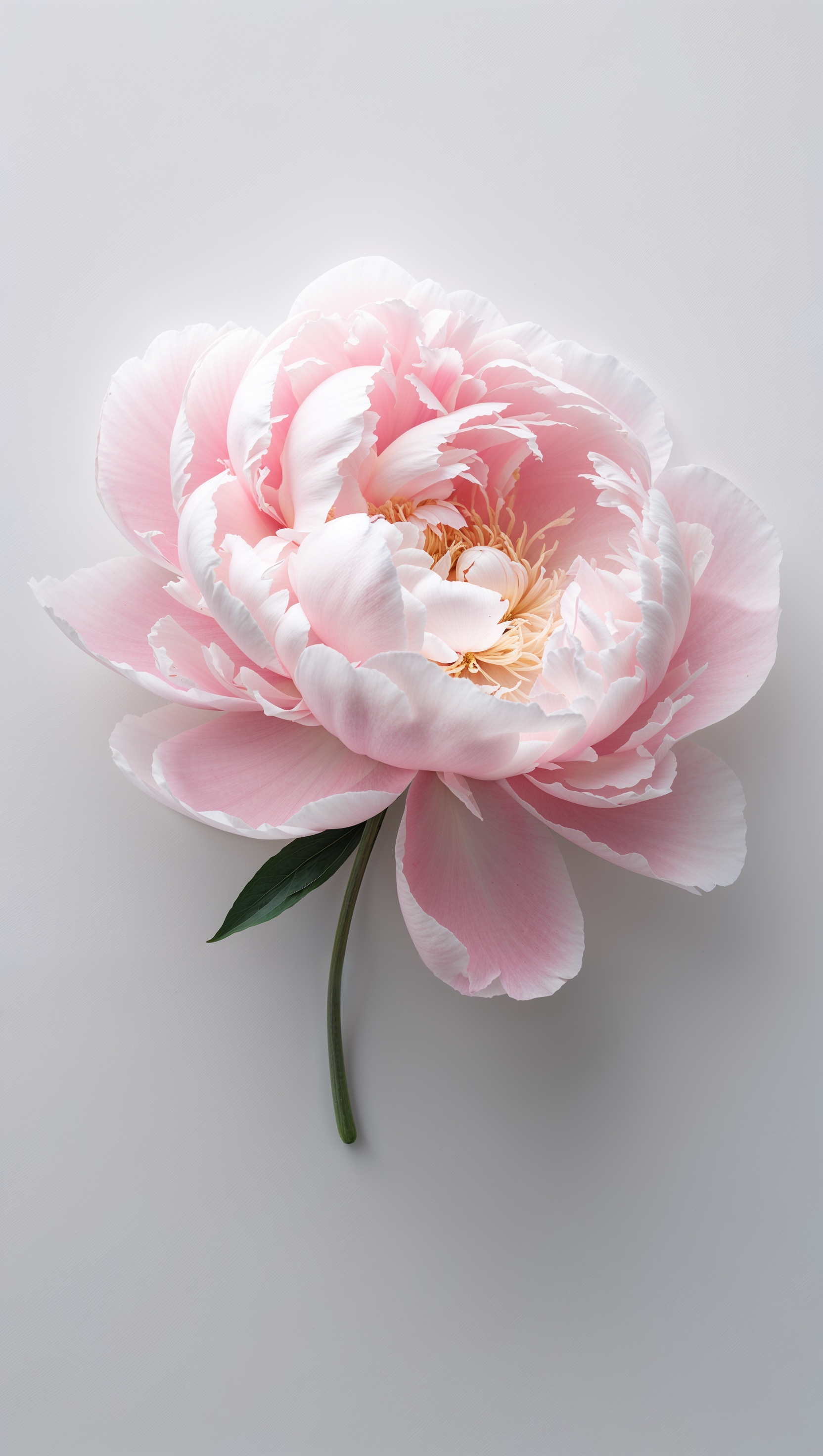 Minimal white background with a single pink peony centered, elegant and clean