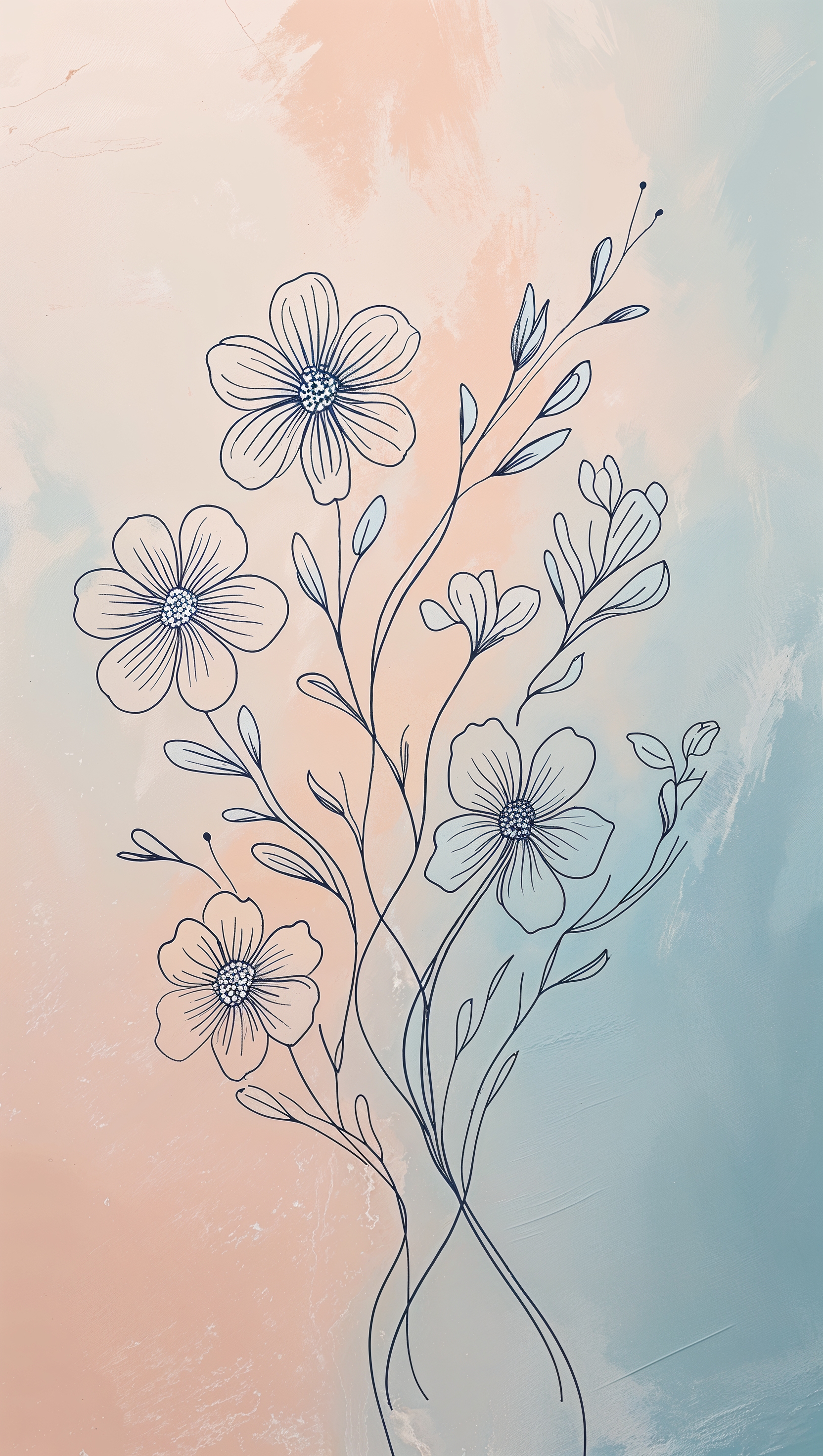 Line-art floral sketch on soft pastel background, modern aesthetic