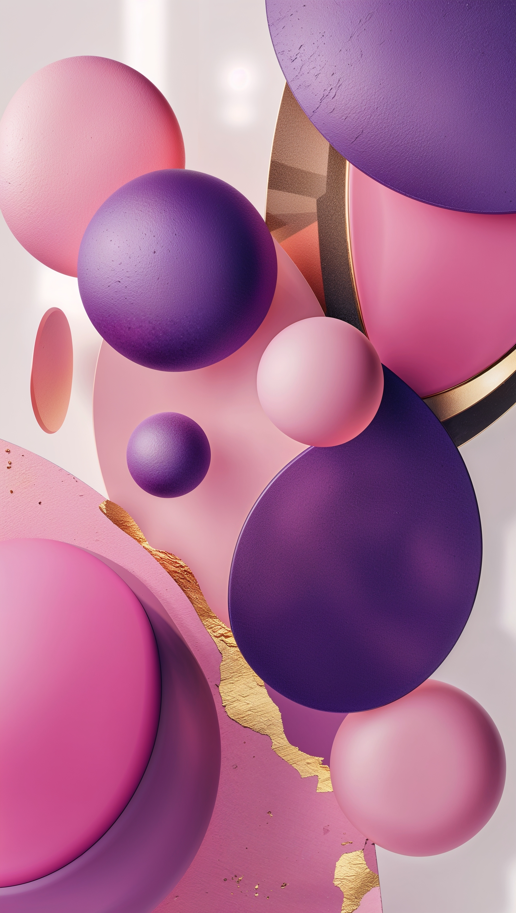 Modern abstract shapes in pink, purple, and gold metallic accents