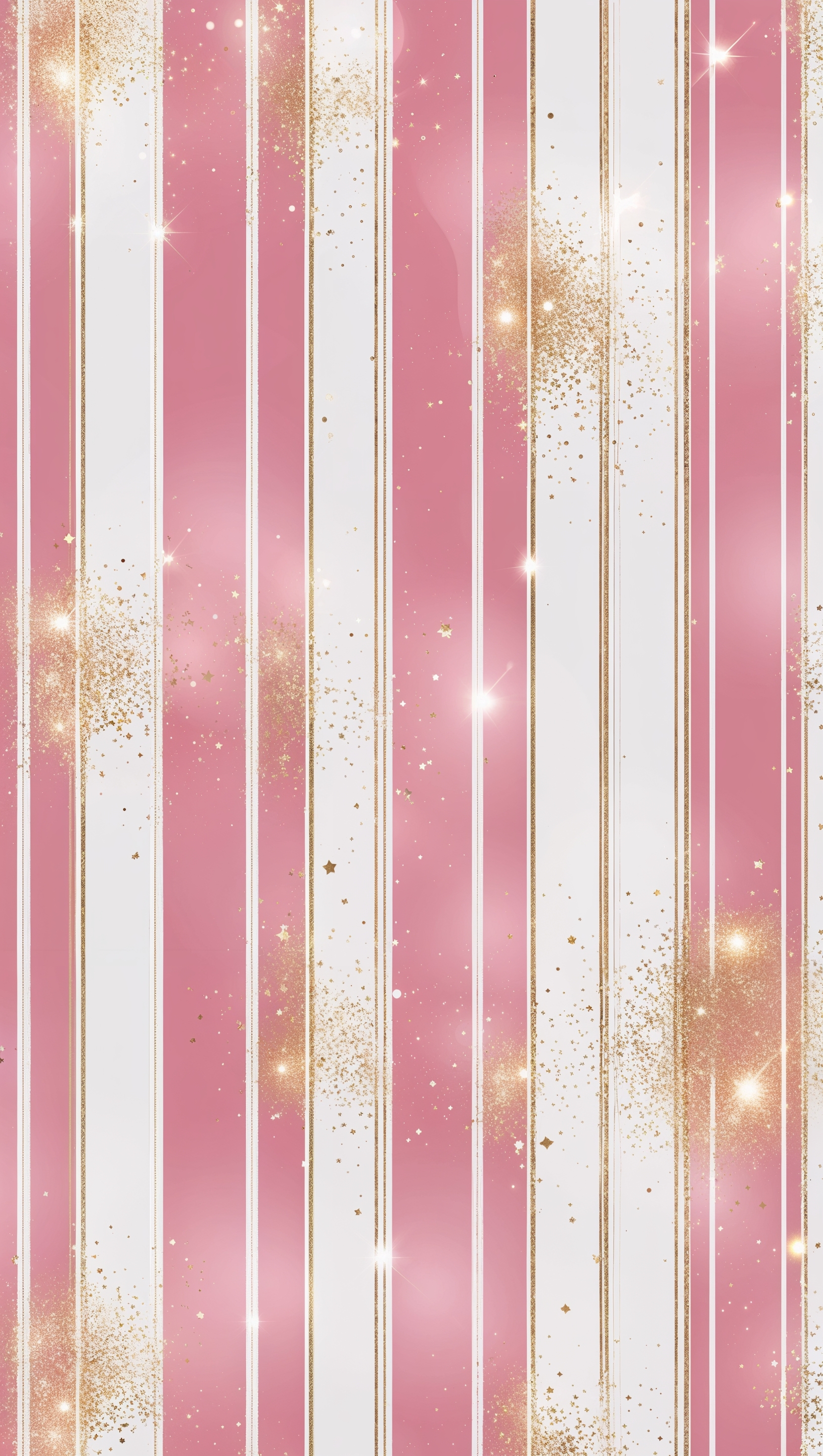 Vertical stripes in pink and white with golden sparkle highlights