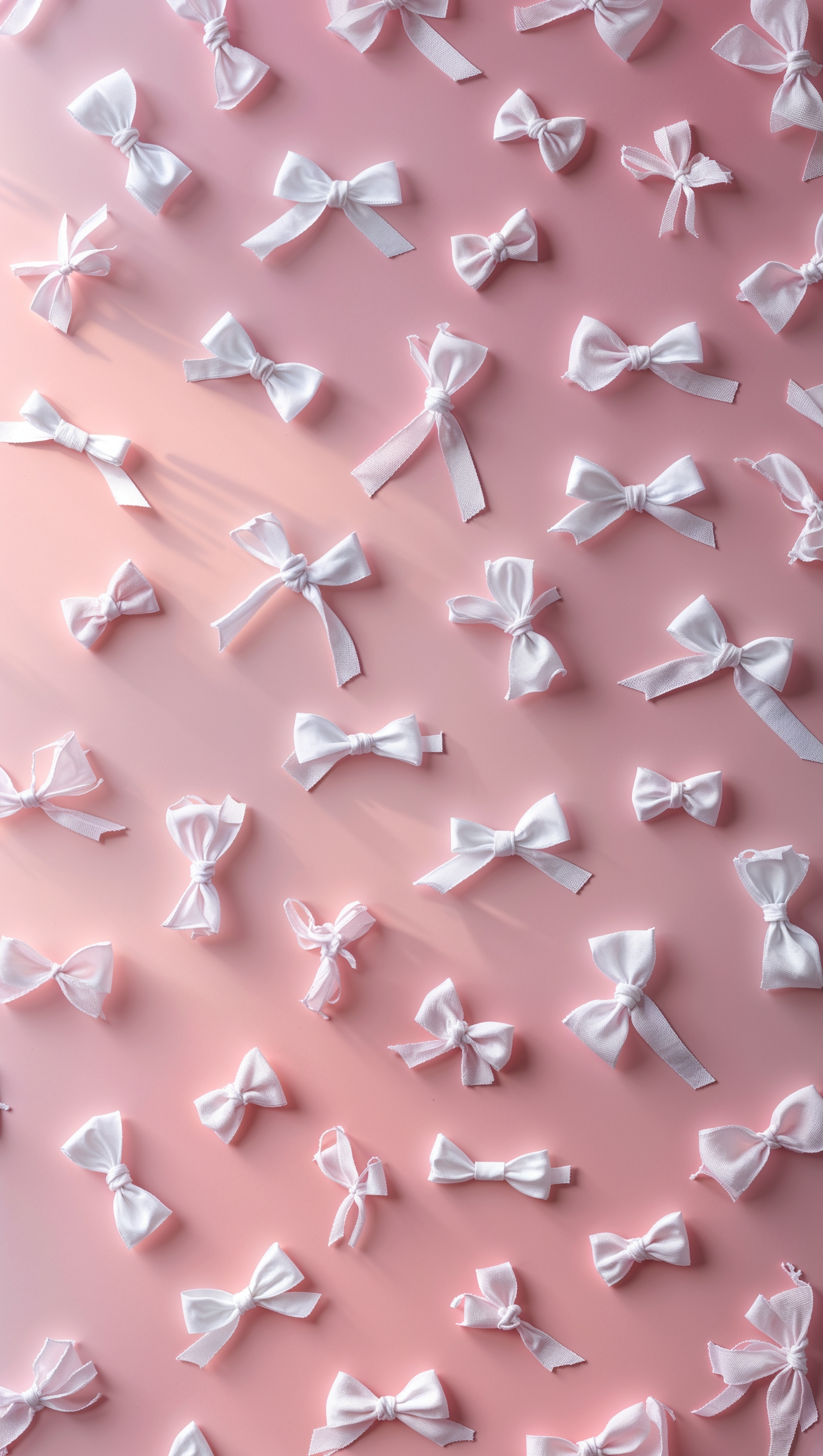 Minimalist pink background with tiny white bows scattered gently