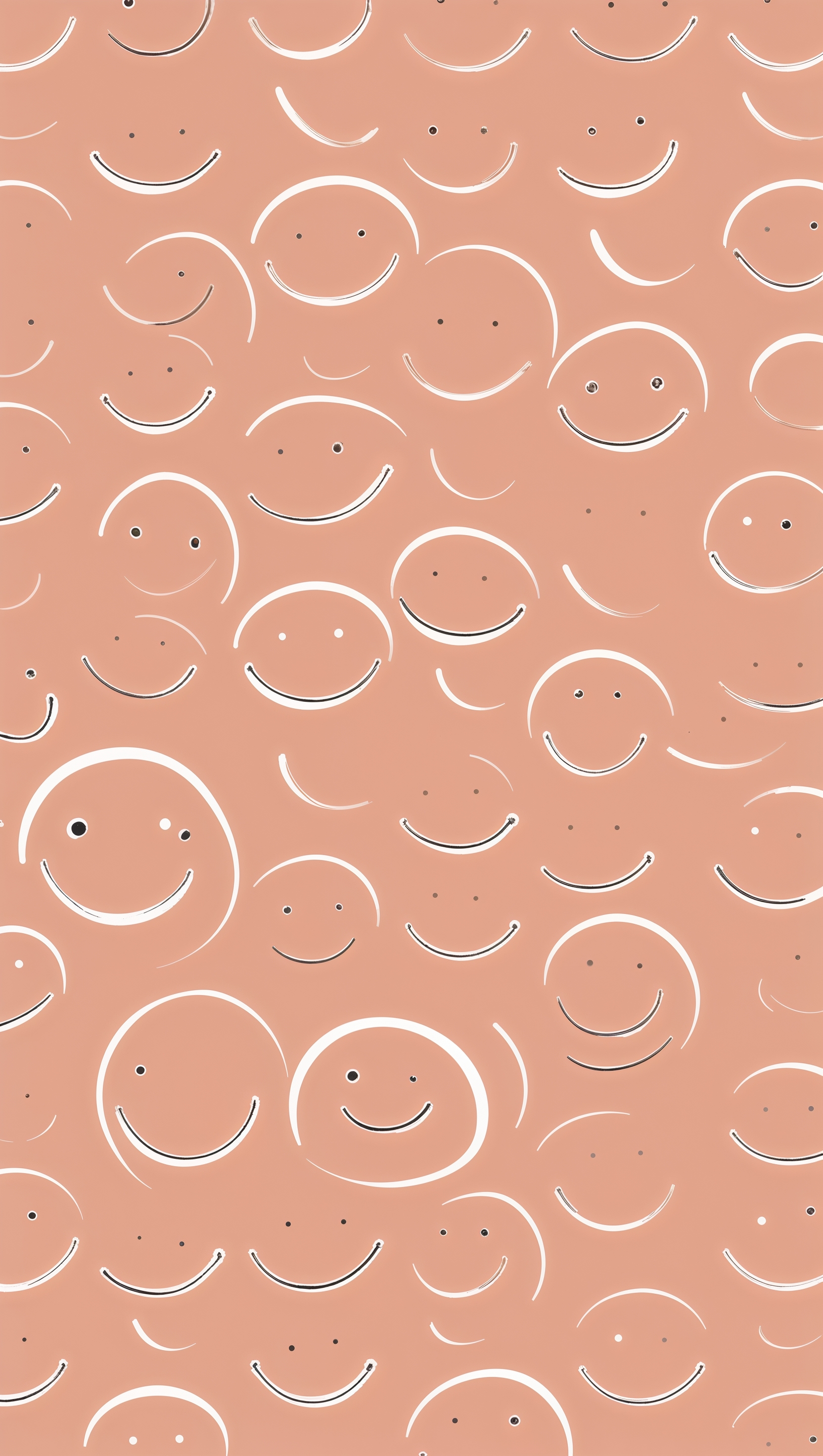 Minimalist smiley faces pattern on soft peach background