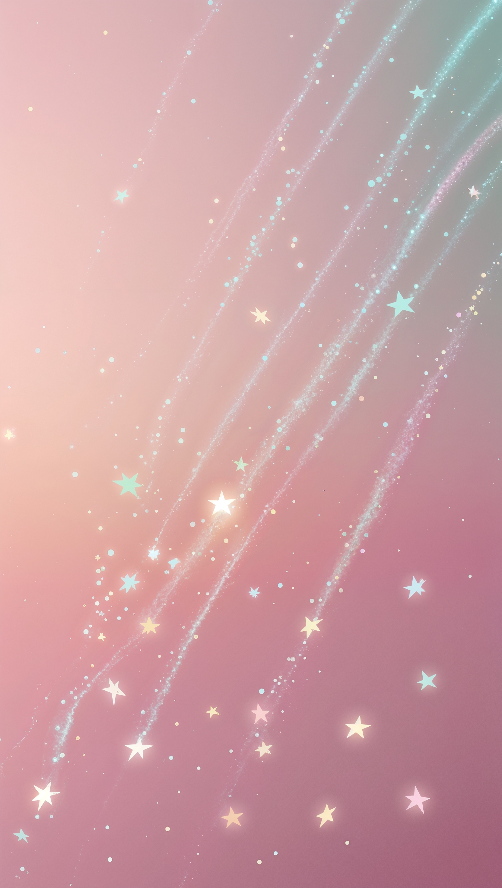 Pastel-colored shooting stars streaking across soft pink background