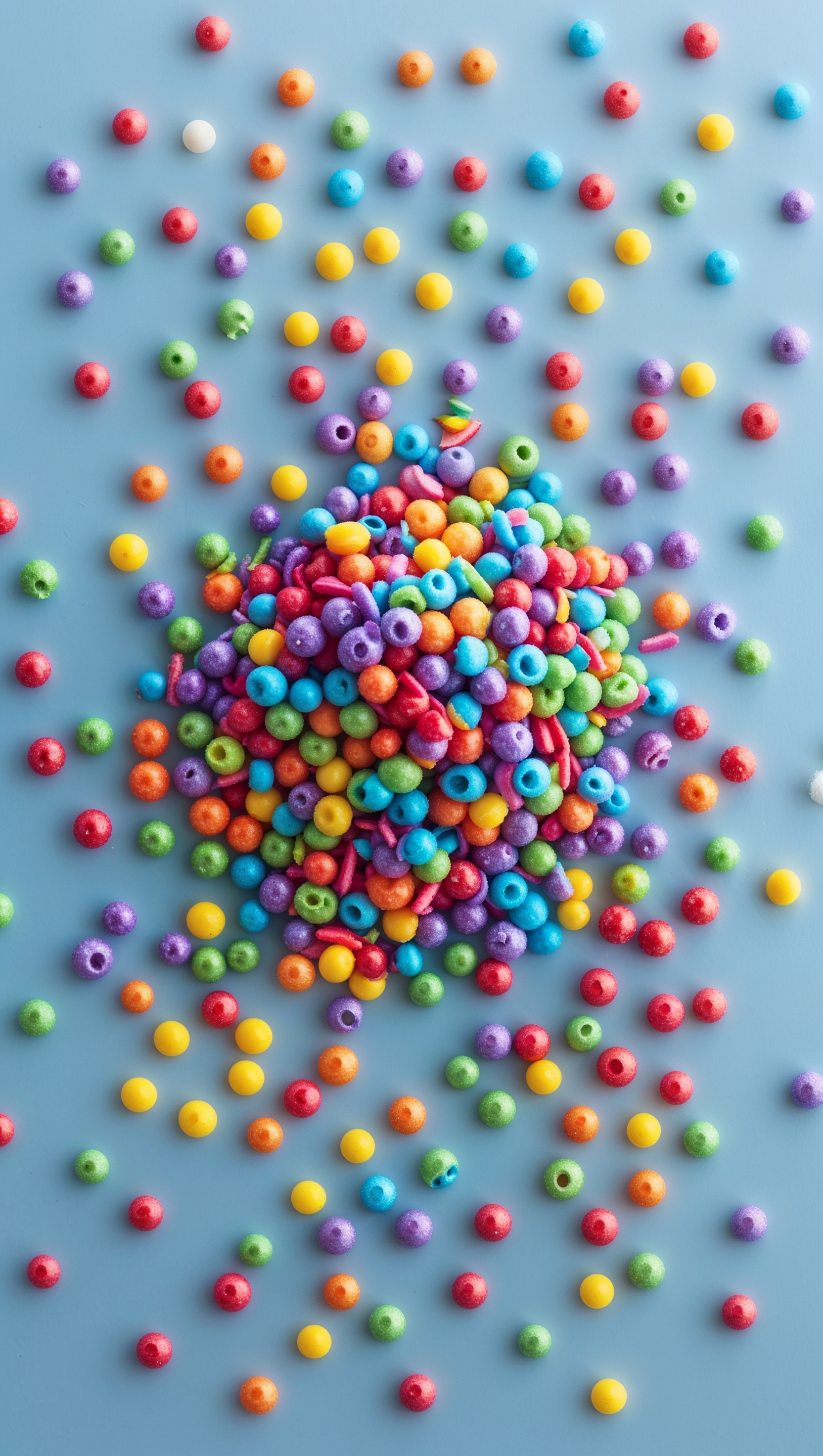 Rainbow sprinkles scattered over pastel blue background