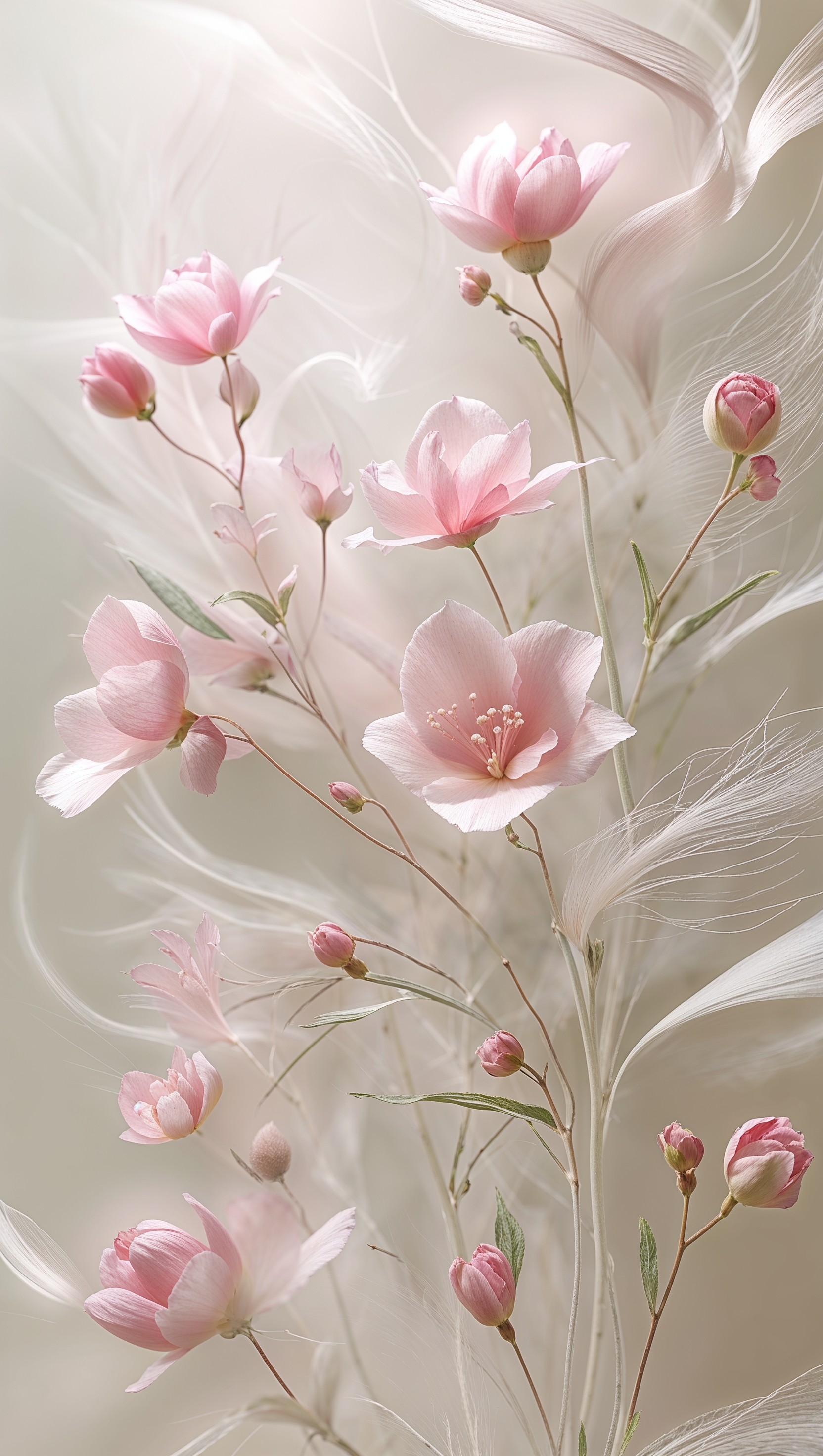 Soft dreamy aesthetic featuring a watercolor-style pink flower and faded edges