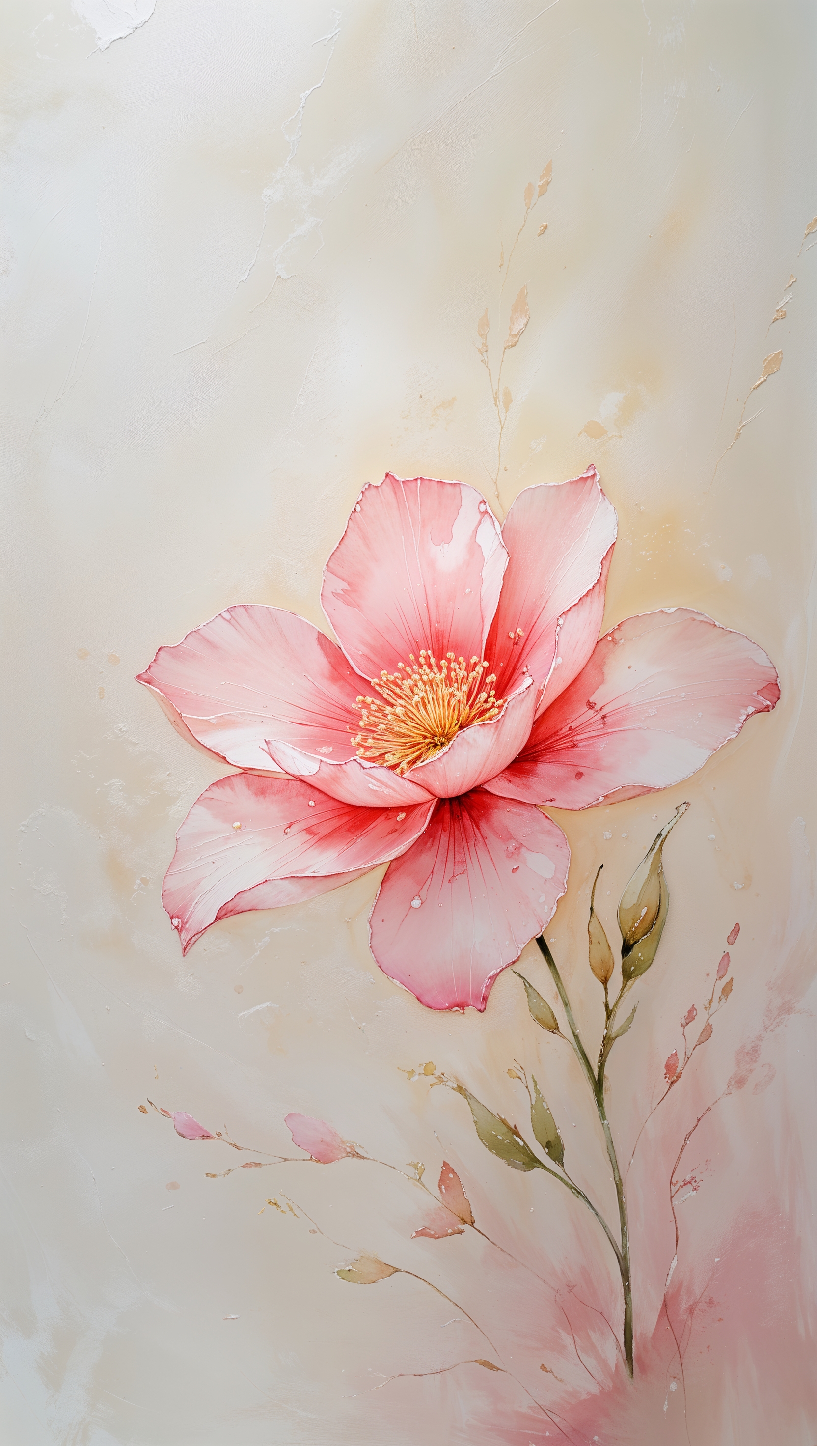 Whimsical botanical wallpaper with gentle swirling pink flowers and flowing motion blur