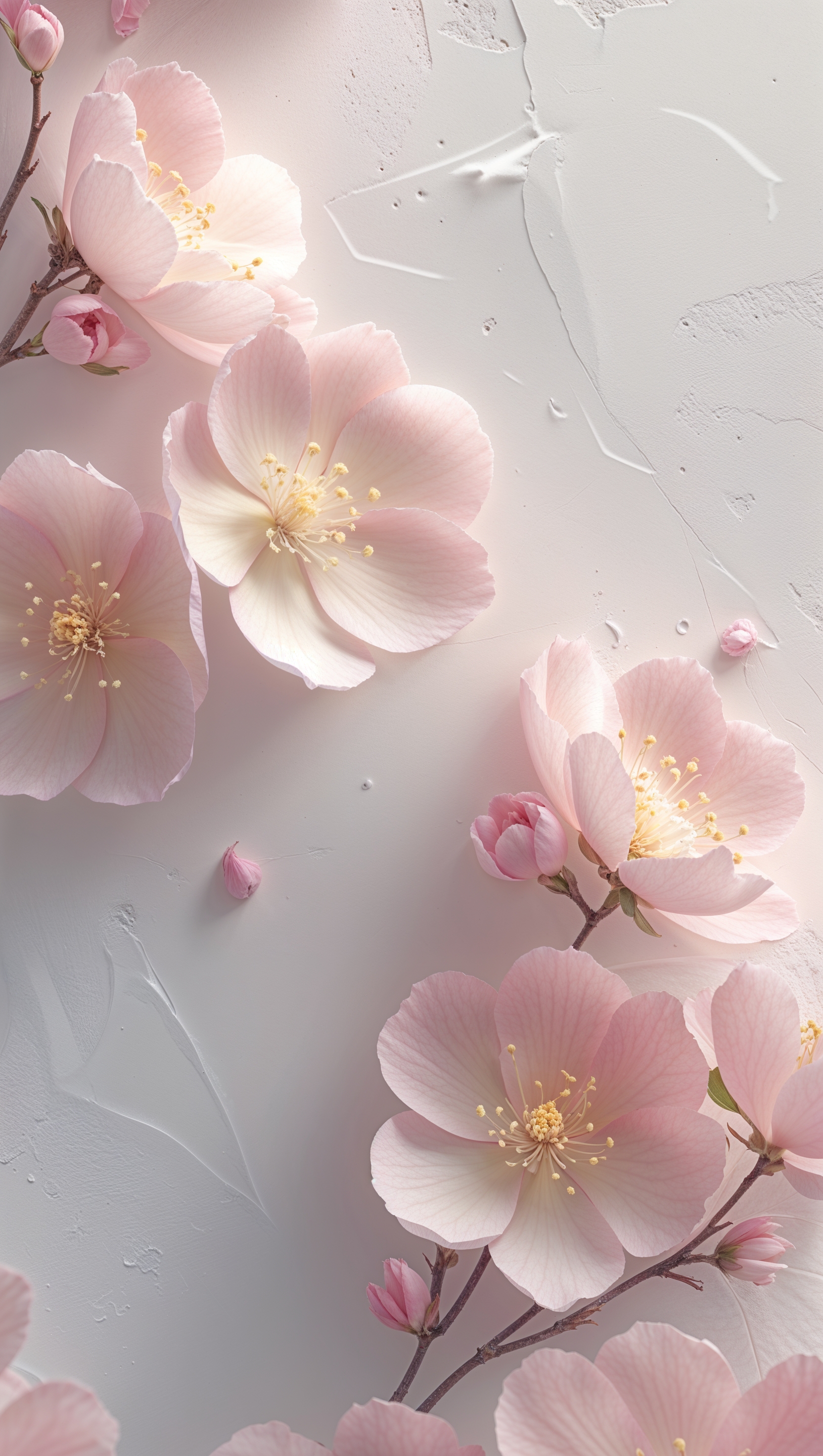 High-resolution 4K floral wallpaper designed for iPhone, featuring gentle pink blossoms and minimalist aesthetics