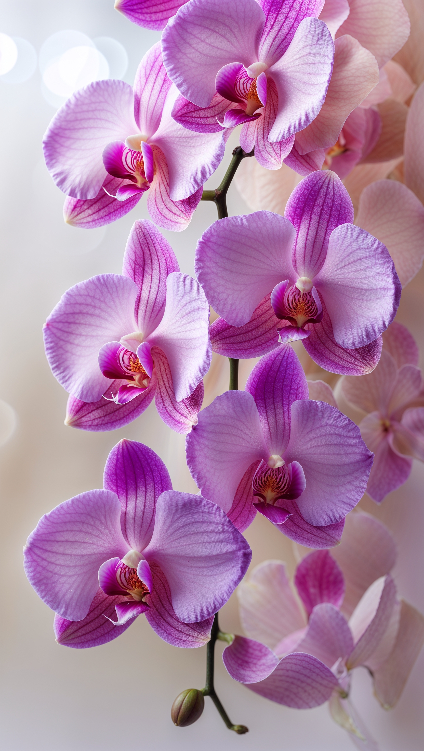 Silky pink orchid petals layered artistically with soft-focus backdrop, iPhone resolution