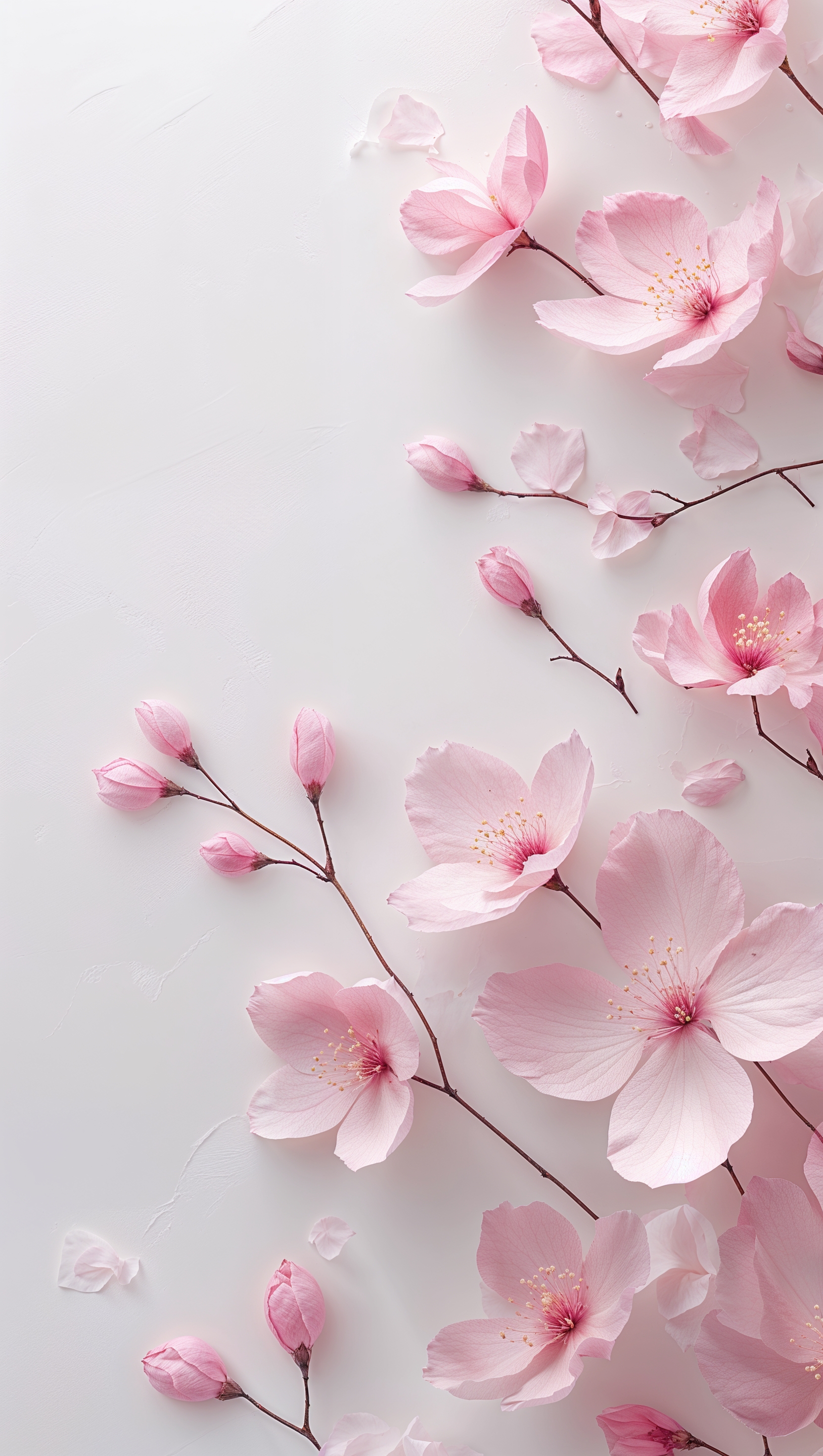 Ultra-clean iPhone floral wallpaper with abstract pink blossom patterns and white space