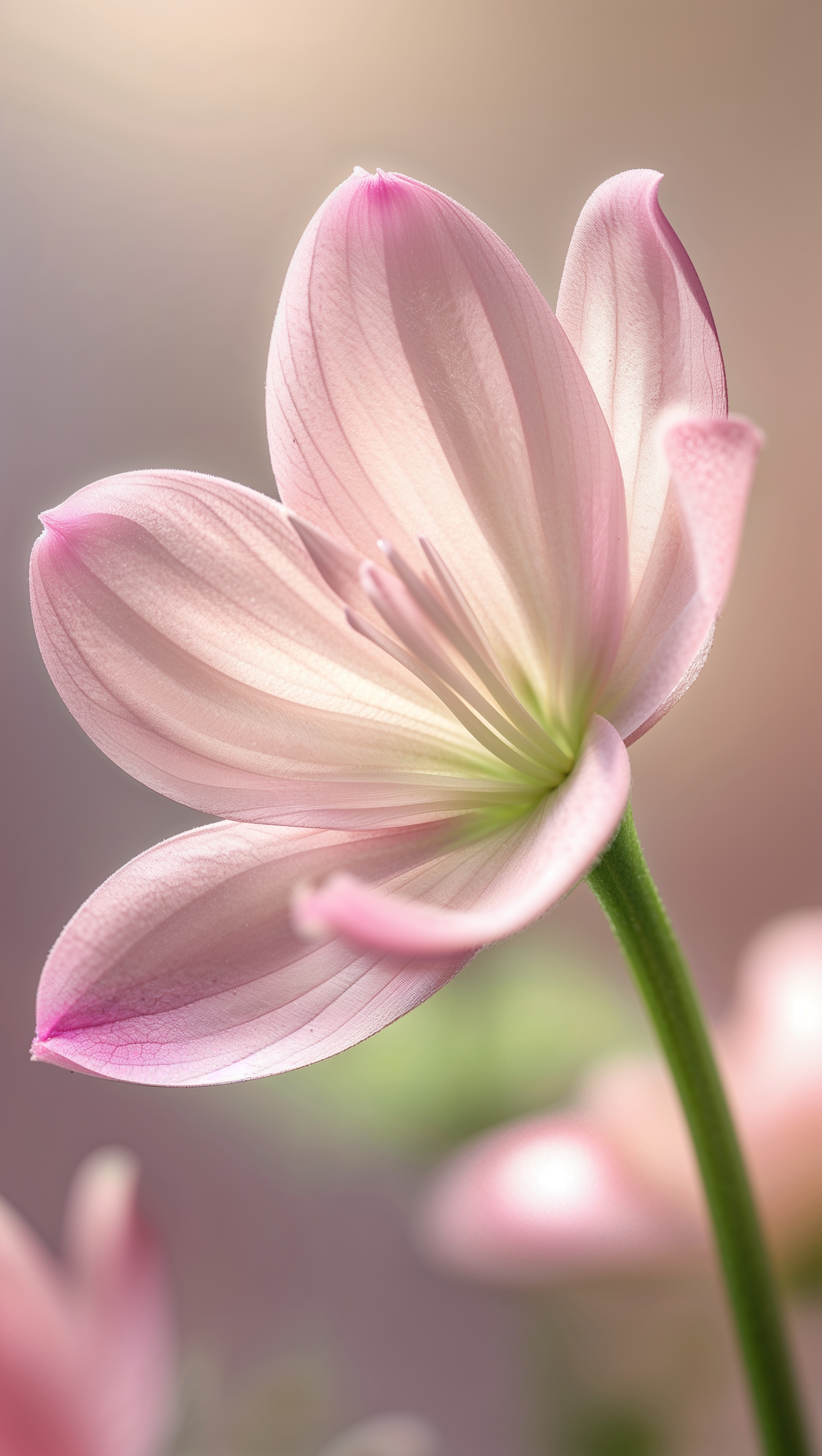 Elegant macro photography style of a pink flower with silky smooth textures and subtle lighting