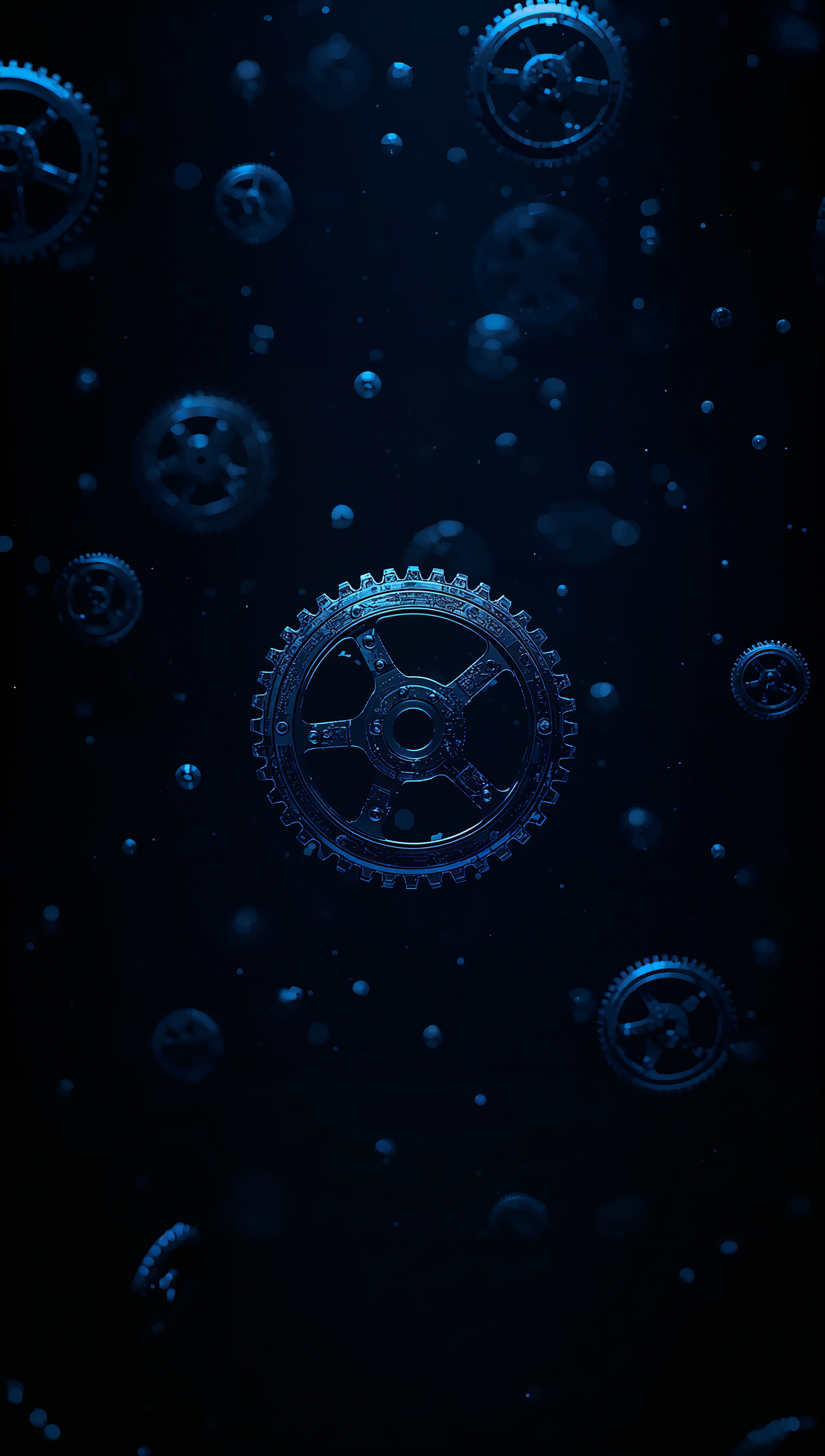 Dark Gears iPhone Wallpaper – Floating blue design