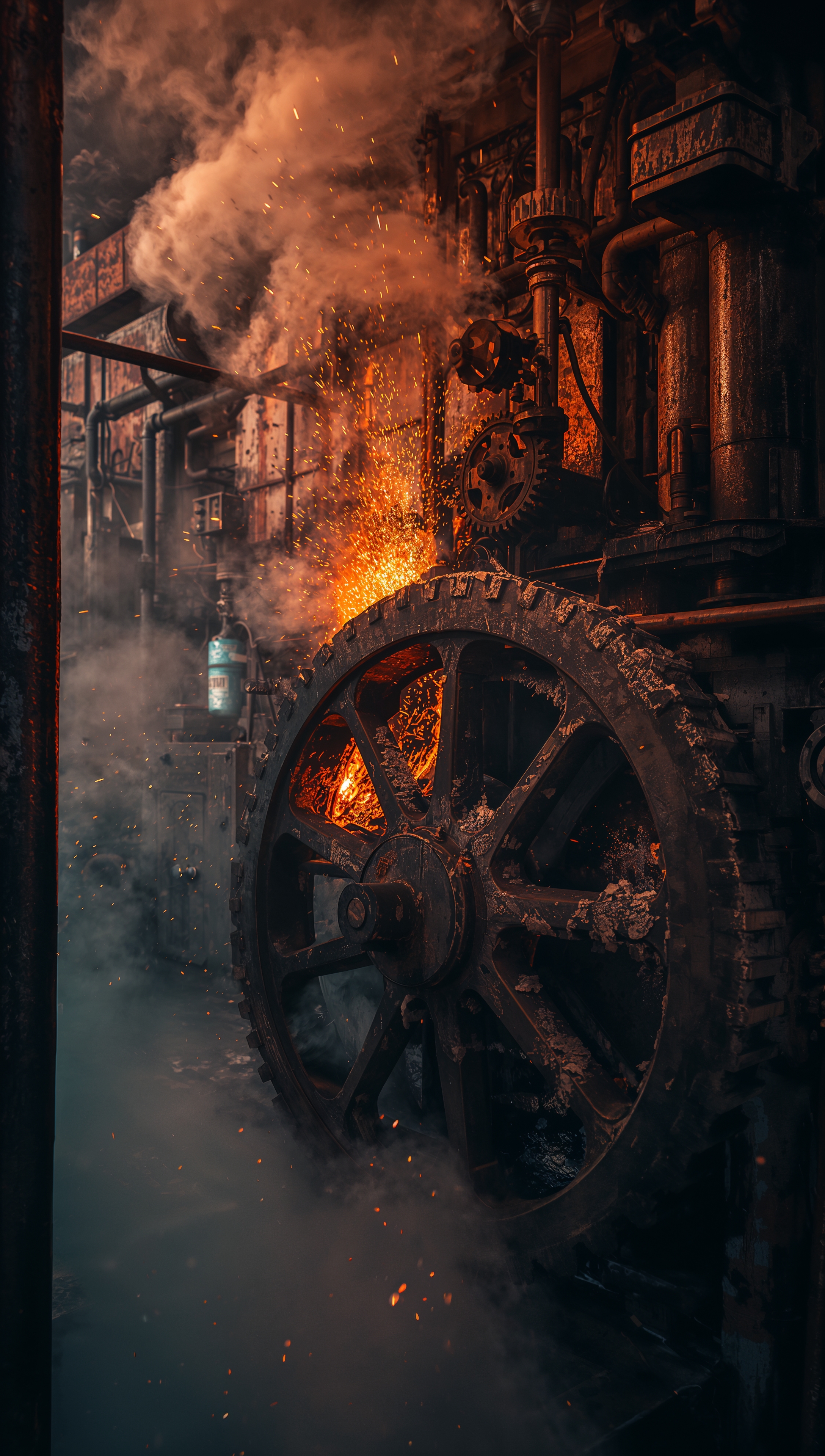 Dark Gears iPhone Wallpaper – Industrial smokey design
