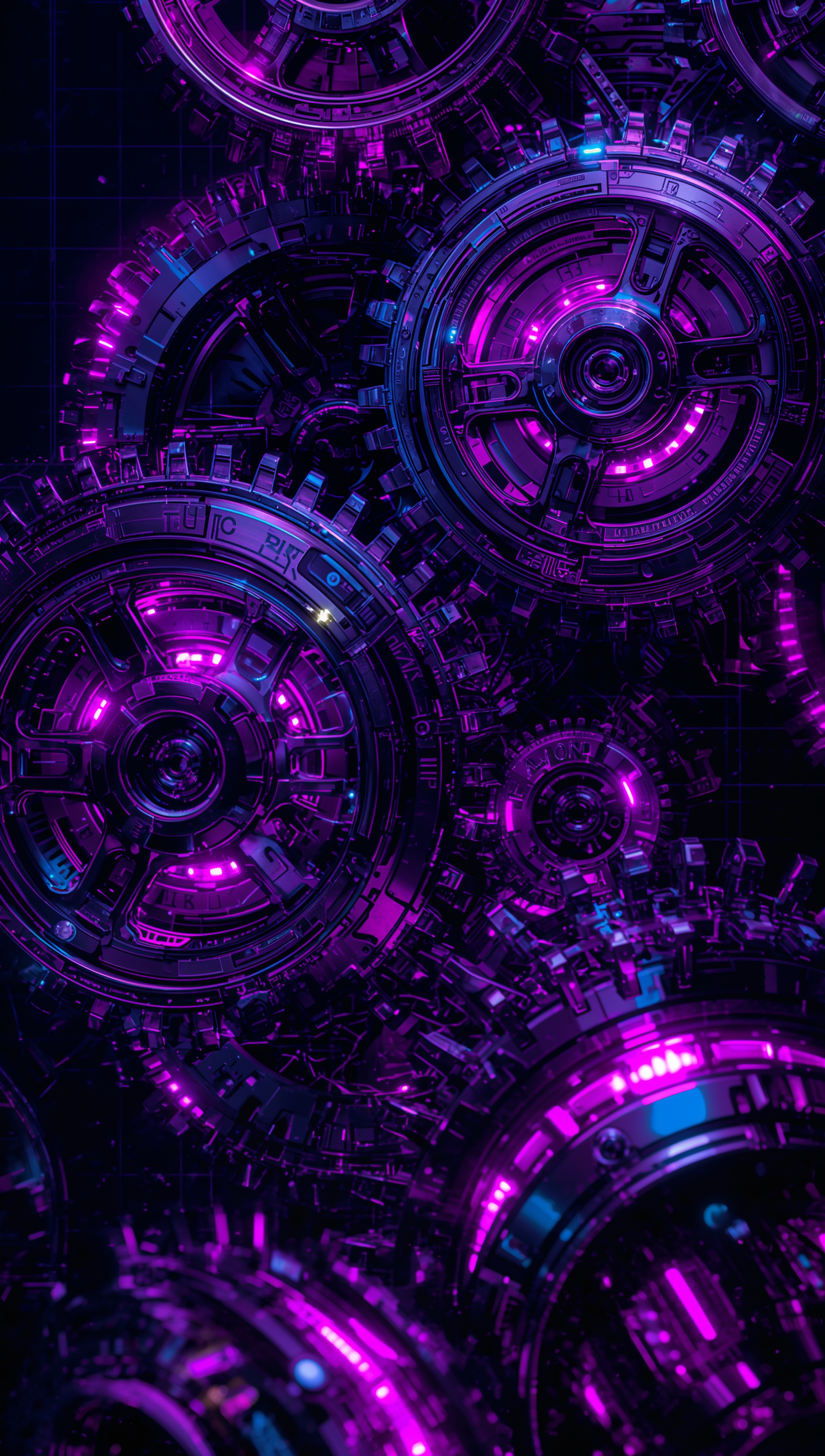 Dark Gears iPhone Wallpaper – Purple neon design