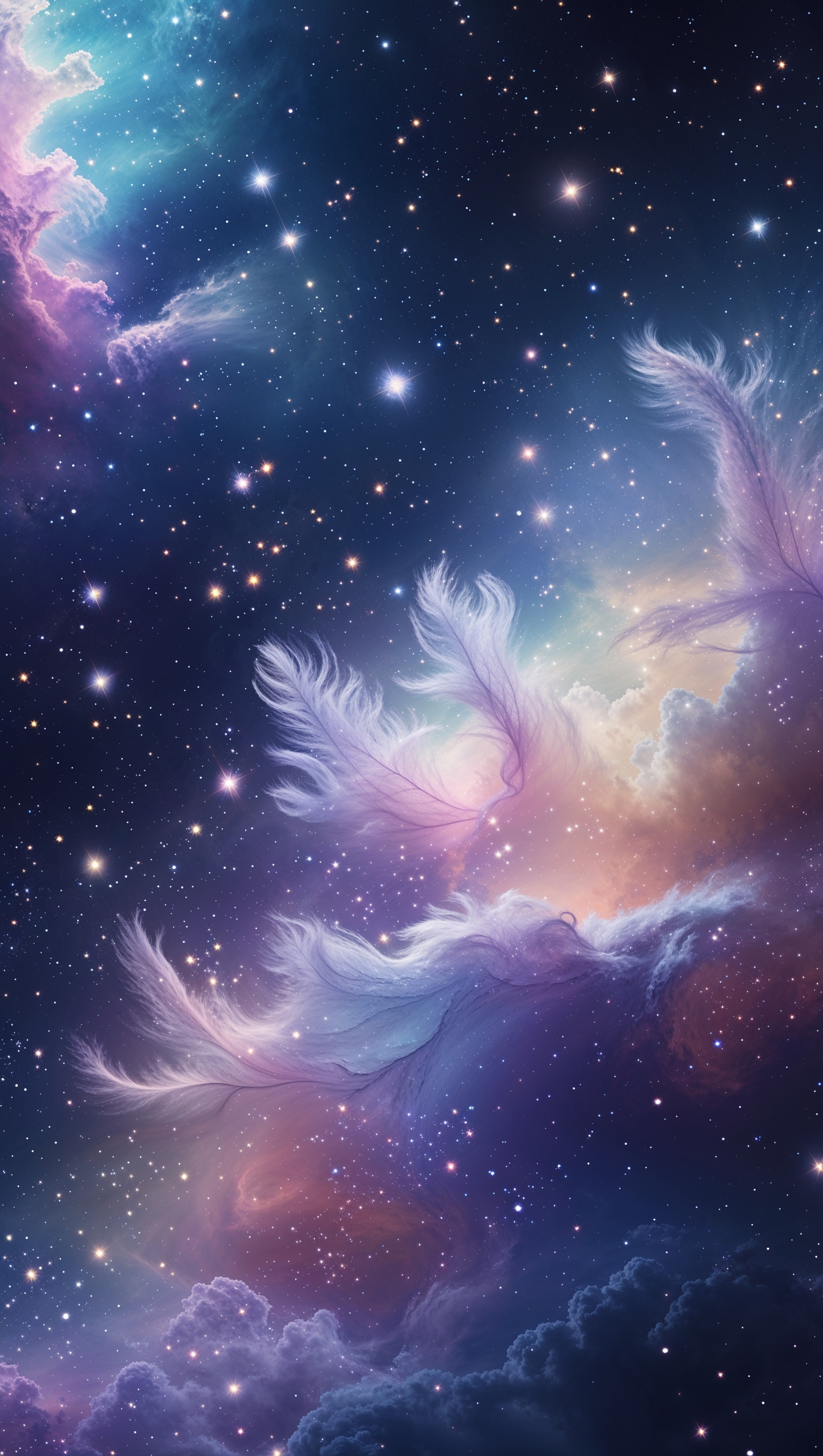 A high-resolution iPhone wallpaper of a starry night sky with soft nebula clouds and glowing stars