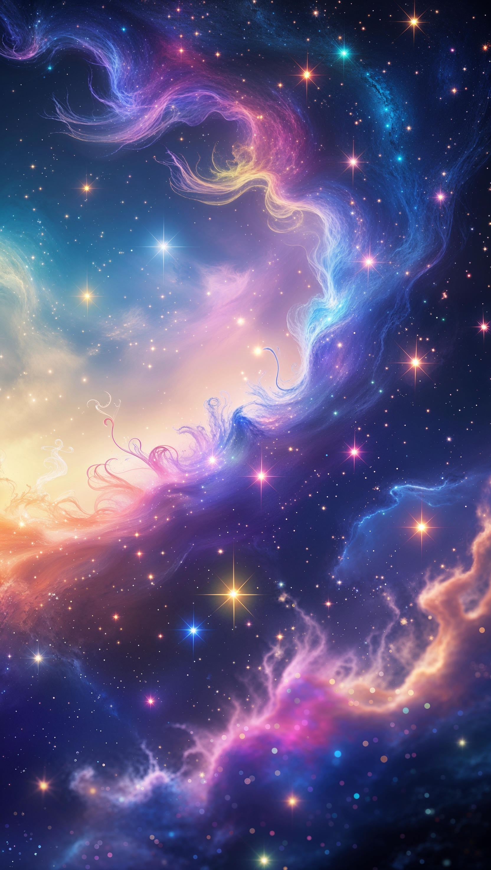 Zen-inspired night sky with minimal stars, a glowing crescent moon, and calm composition