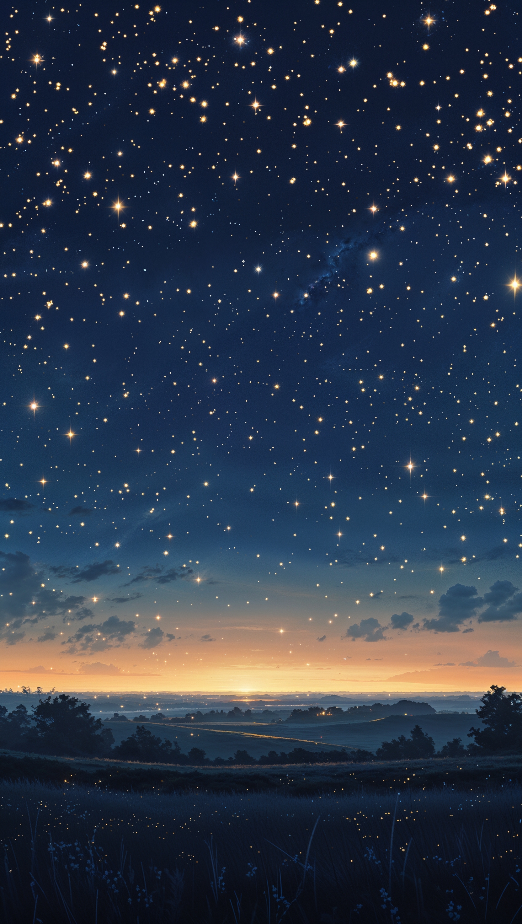 Calm night scene with tiny bright stars and fading light toward the horizon