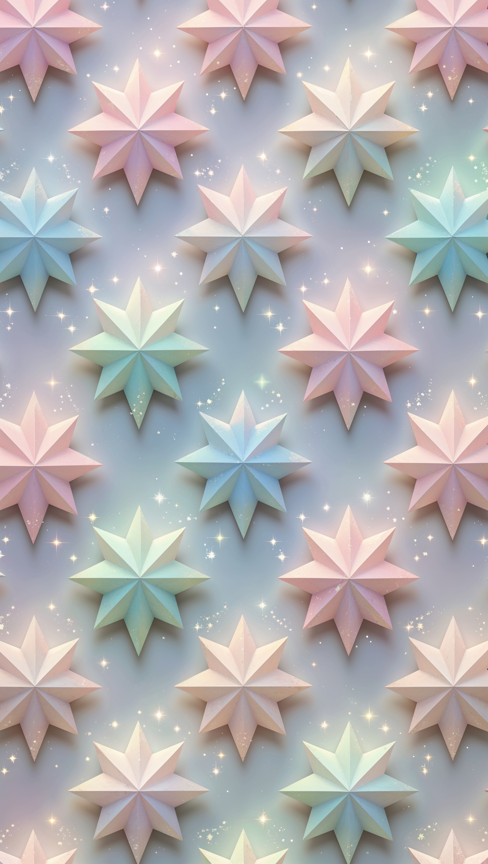 Vertical seamless star pattern with pastel tones and sparkly highlights