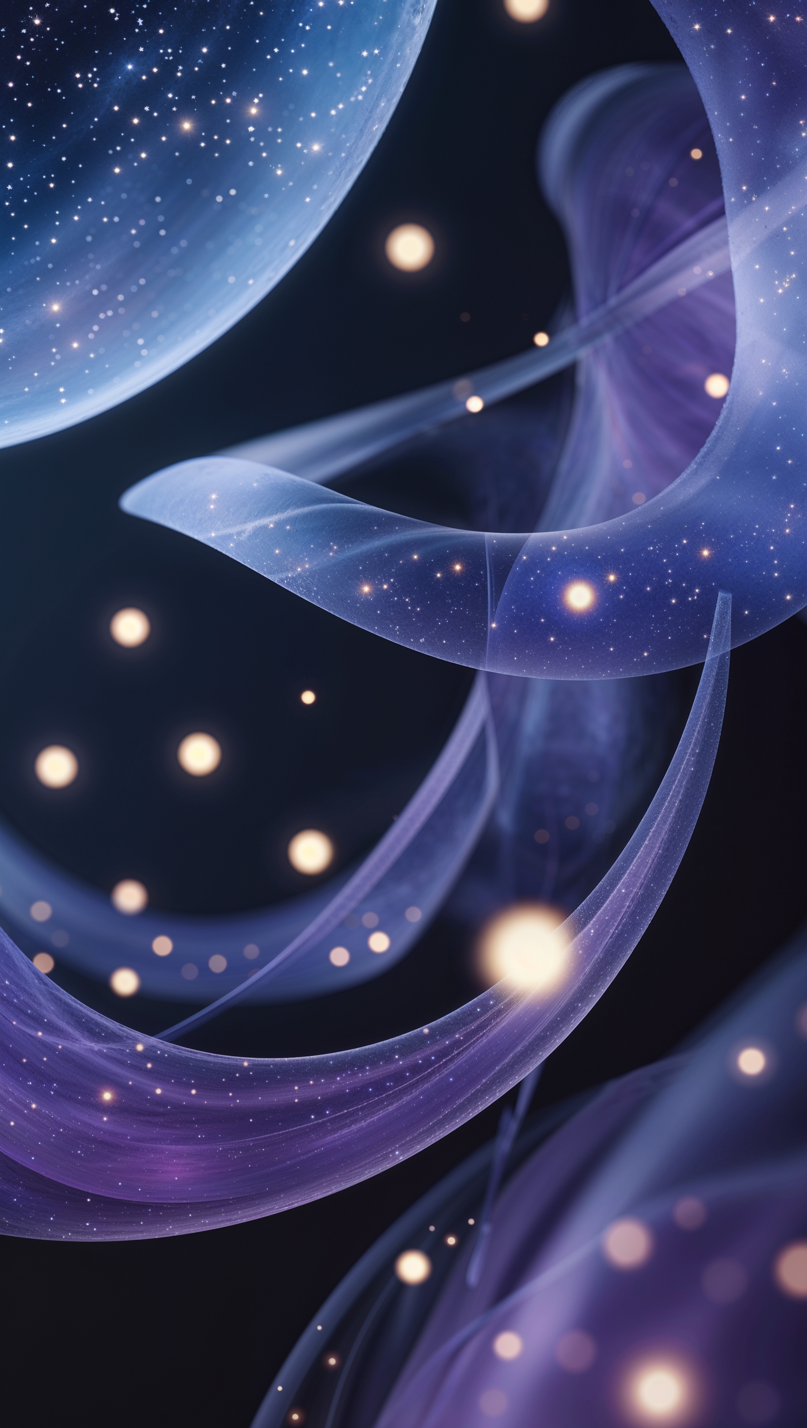 Celestial-inspired iPhone wallpaper with star rings and glowing light circles