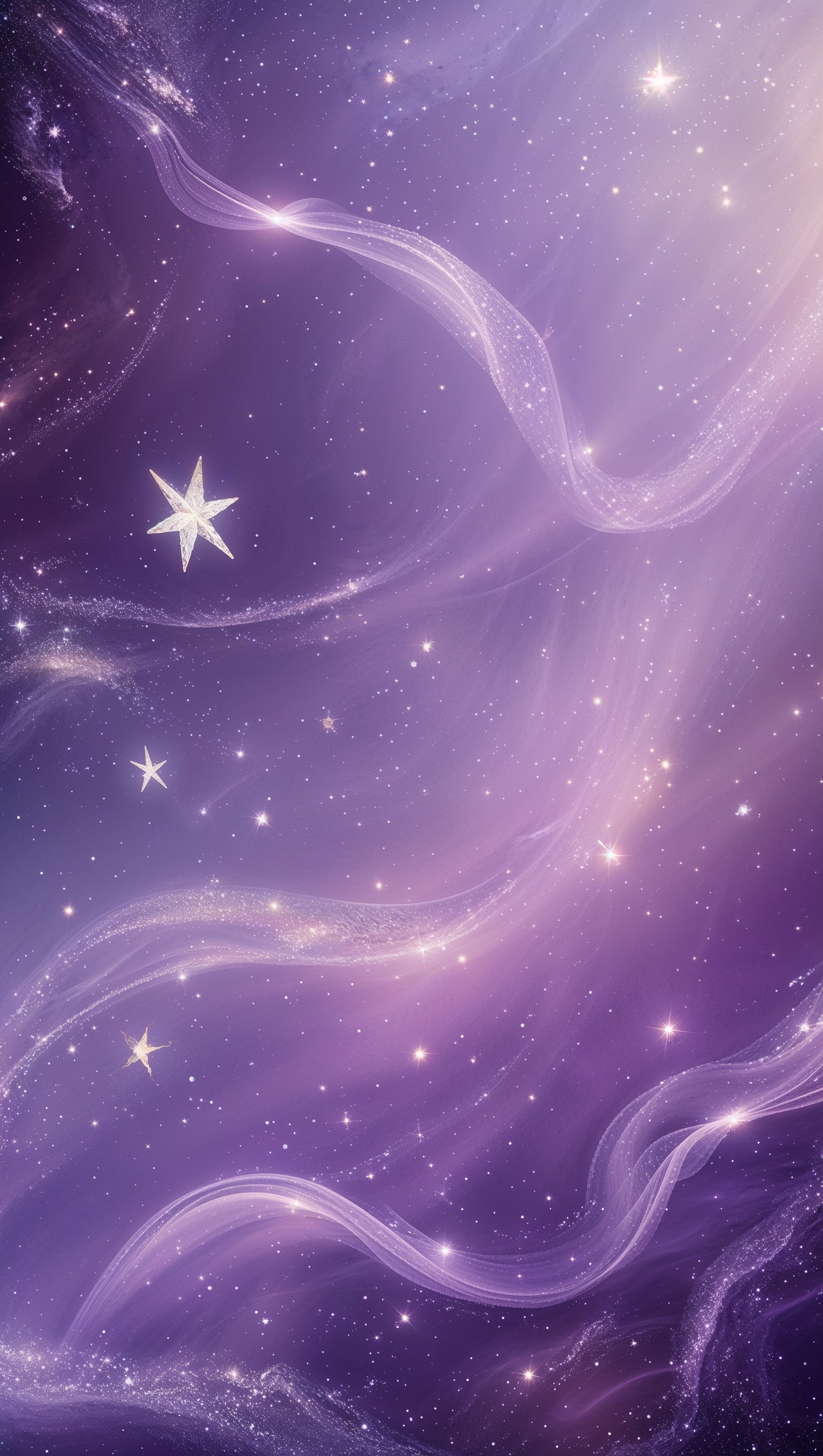 Galaxy-inspired wallpaper with swirling stars, cosmic dust, and dreamy purple hues