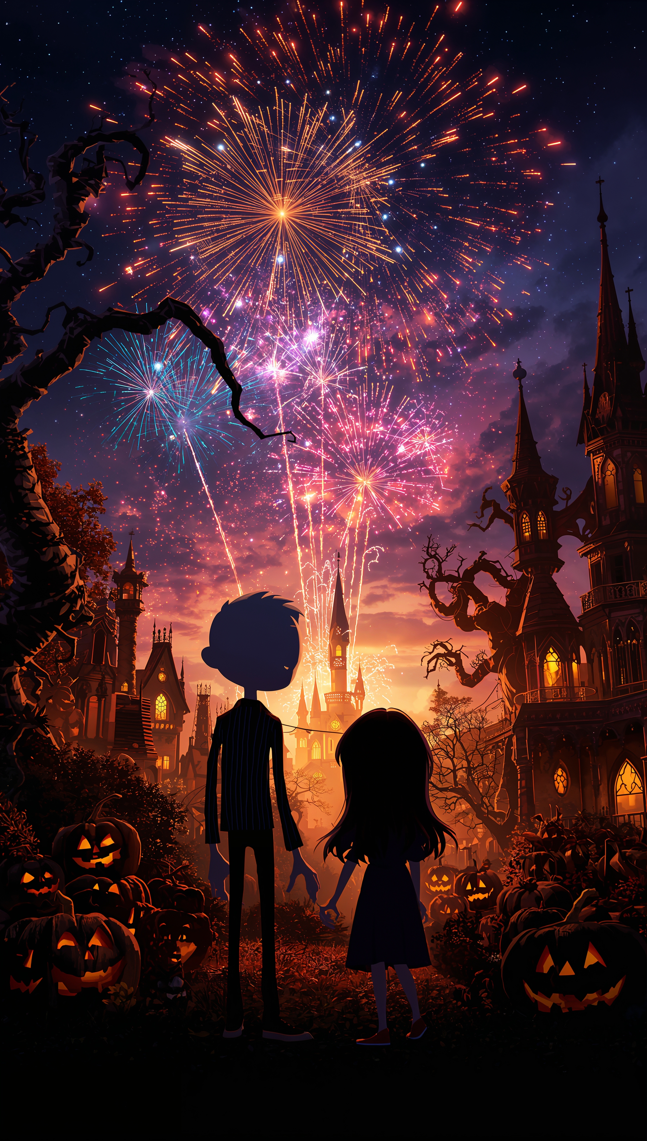 Nightmare Before Christmas iPhone Wallpaper – Jack and Sally fireworks