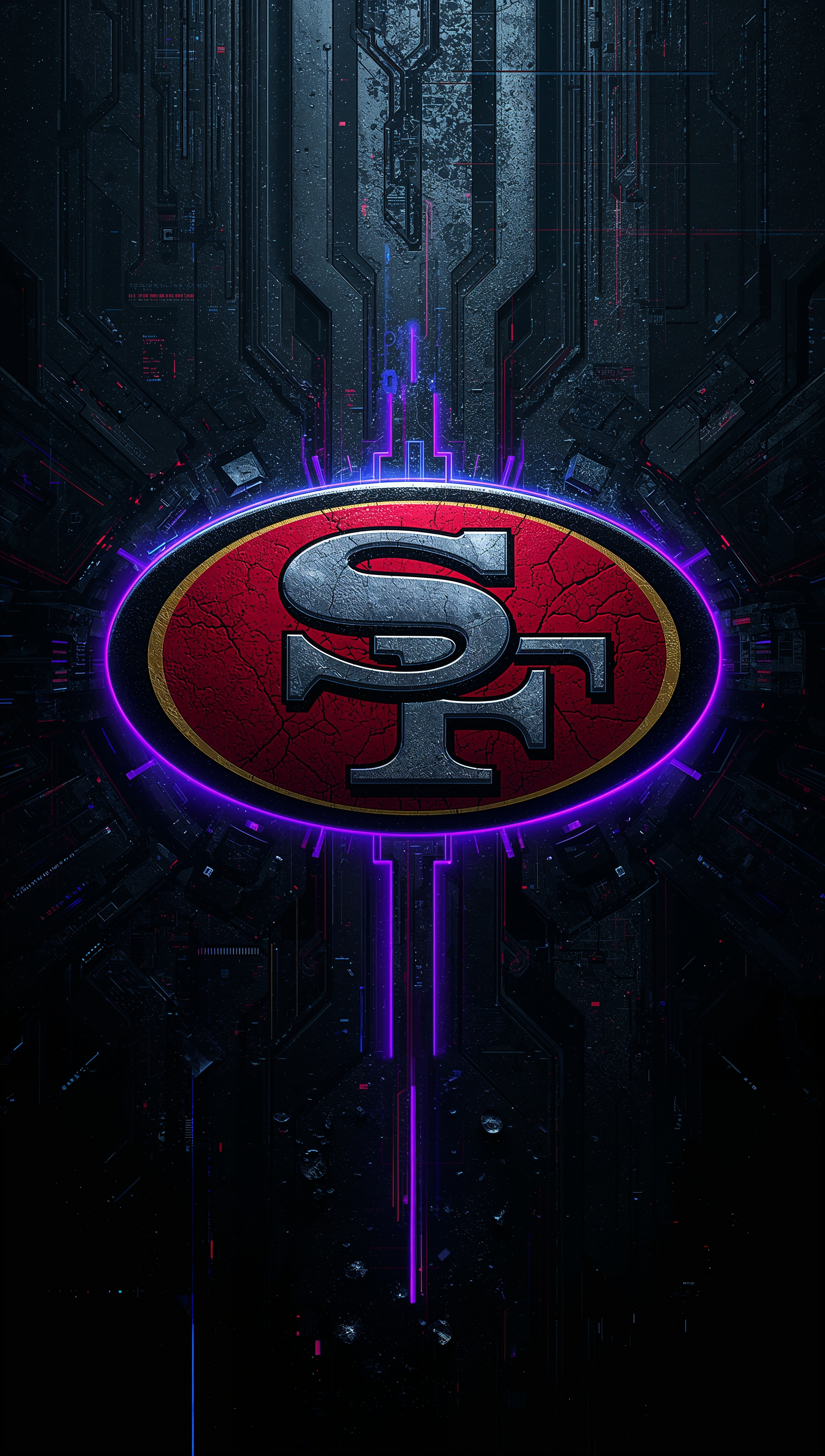 49ers iPhone wallpaper with neon cyberpunk logo