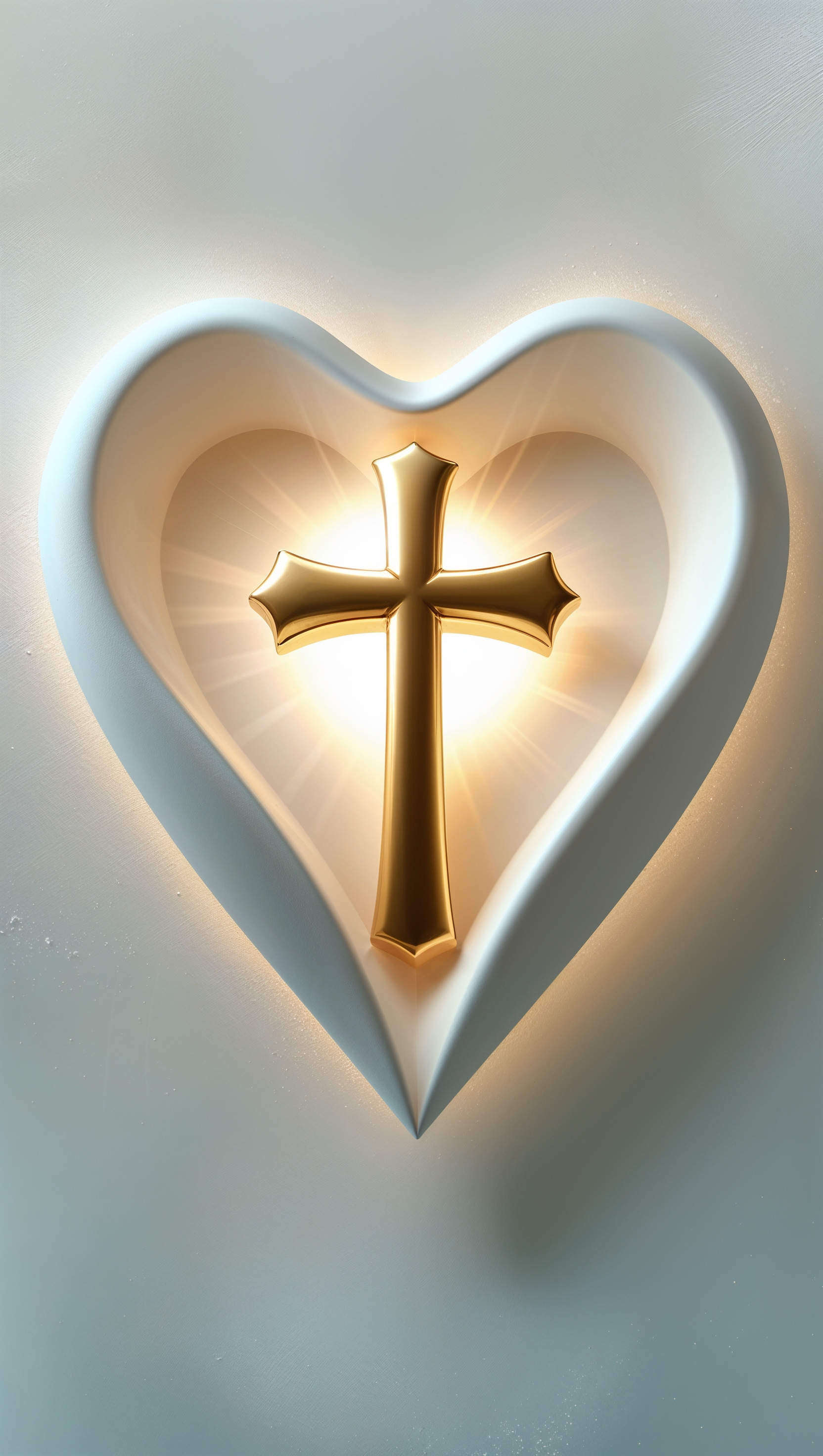 Cross glowing from within a heart shape, representing love and faith
